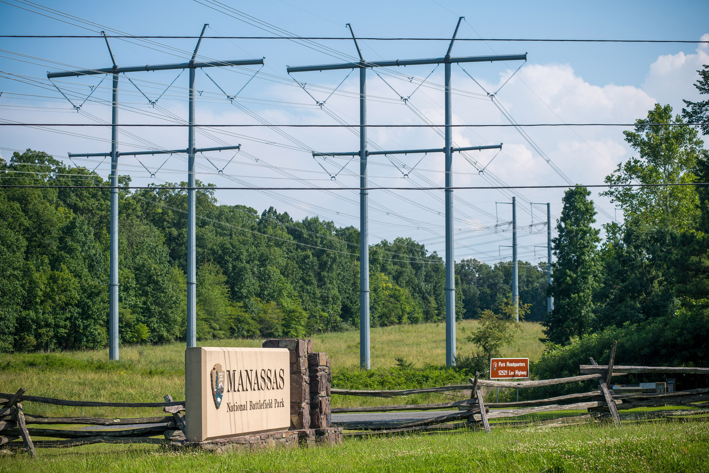 Power lines alongside the Manassas National Battlefield Park.