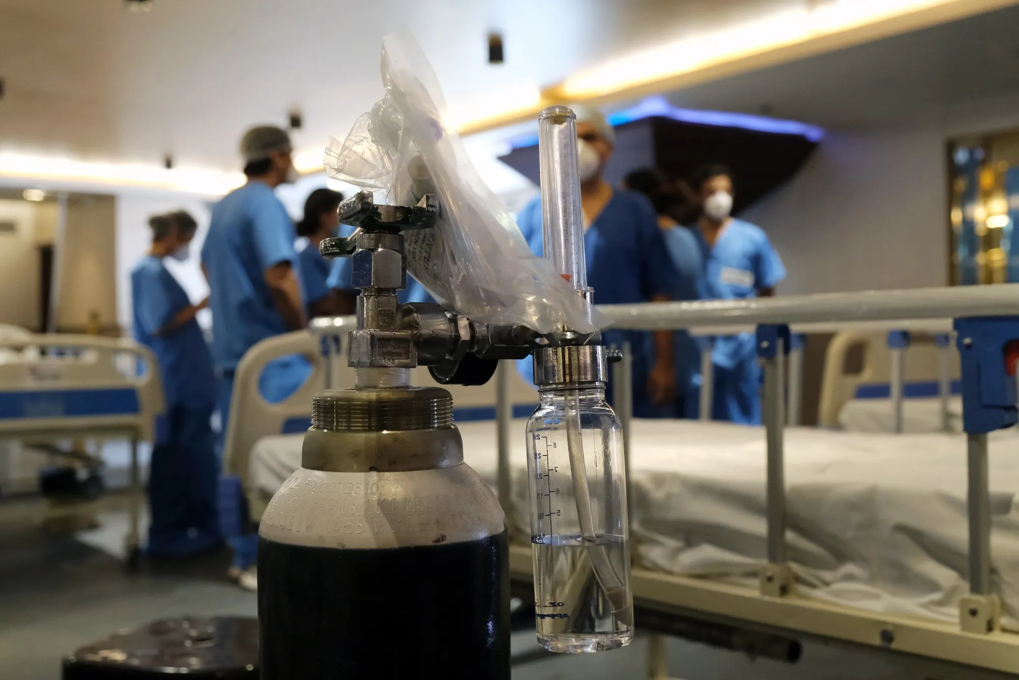 An emergency Covid-19 care center set up in the Shehnai Banquet Hall at the Lok Nayak&nbsp;Hospital Annexe in New Delhi, India, on&nbsp;June 24.&nbsp;