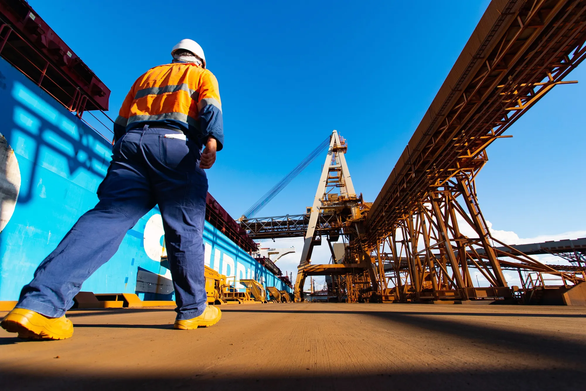 A dock worker in Australia in 2019.