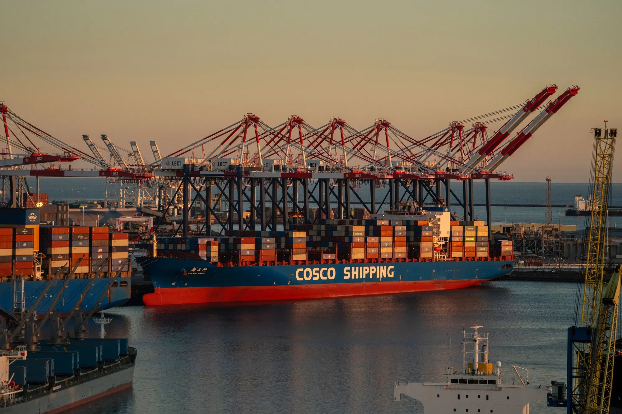 A container ship at the Port of Long Beach in California, on Feb. 20, 2026.