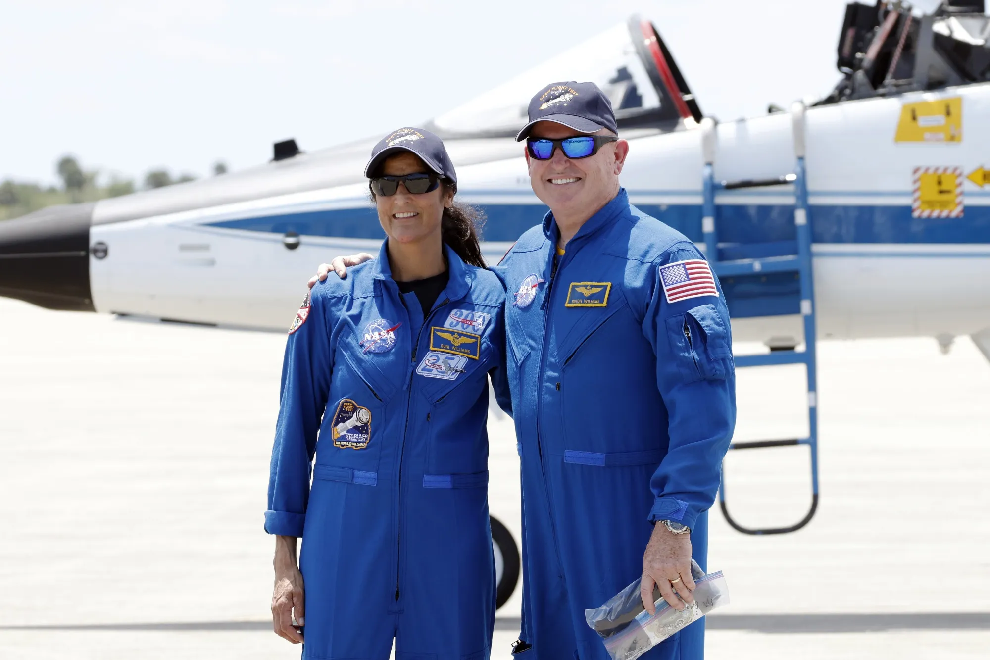 NASA astronauts Butch Wilmore, right, and Suni Williams at the Kennedy Space Center.