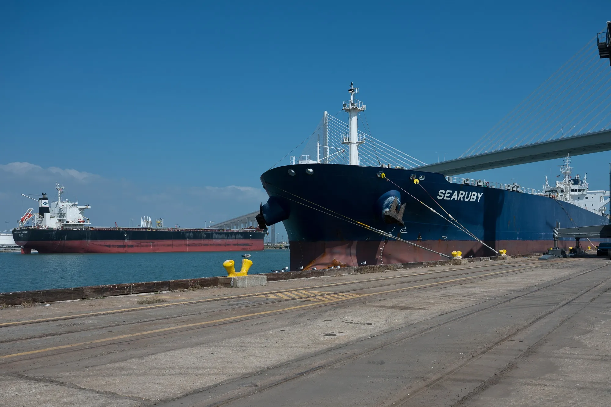 A&nbsp;crude oil tanker&nbsp;at the Port of Corpus Christi in Corpus Christi, Texas.