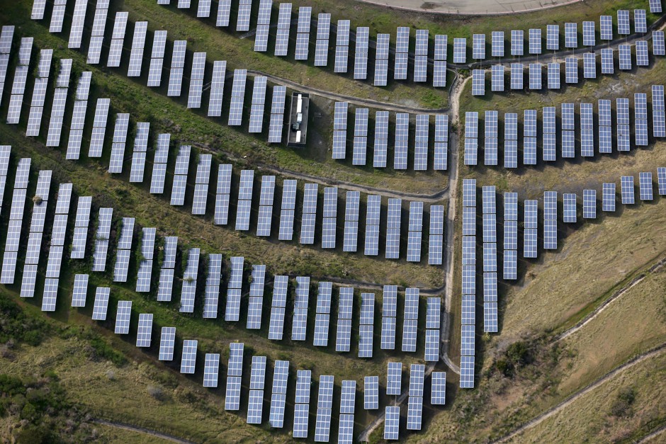An array of solar panels in Oakland, California.