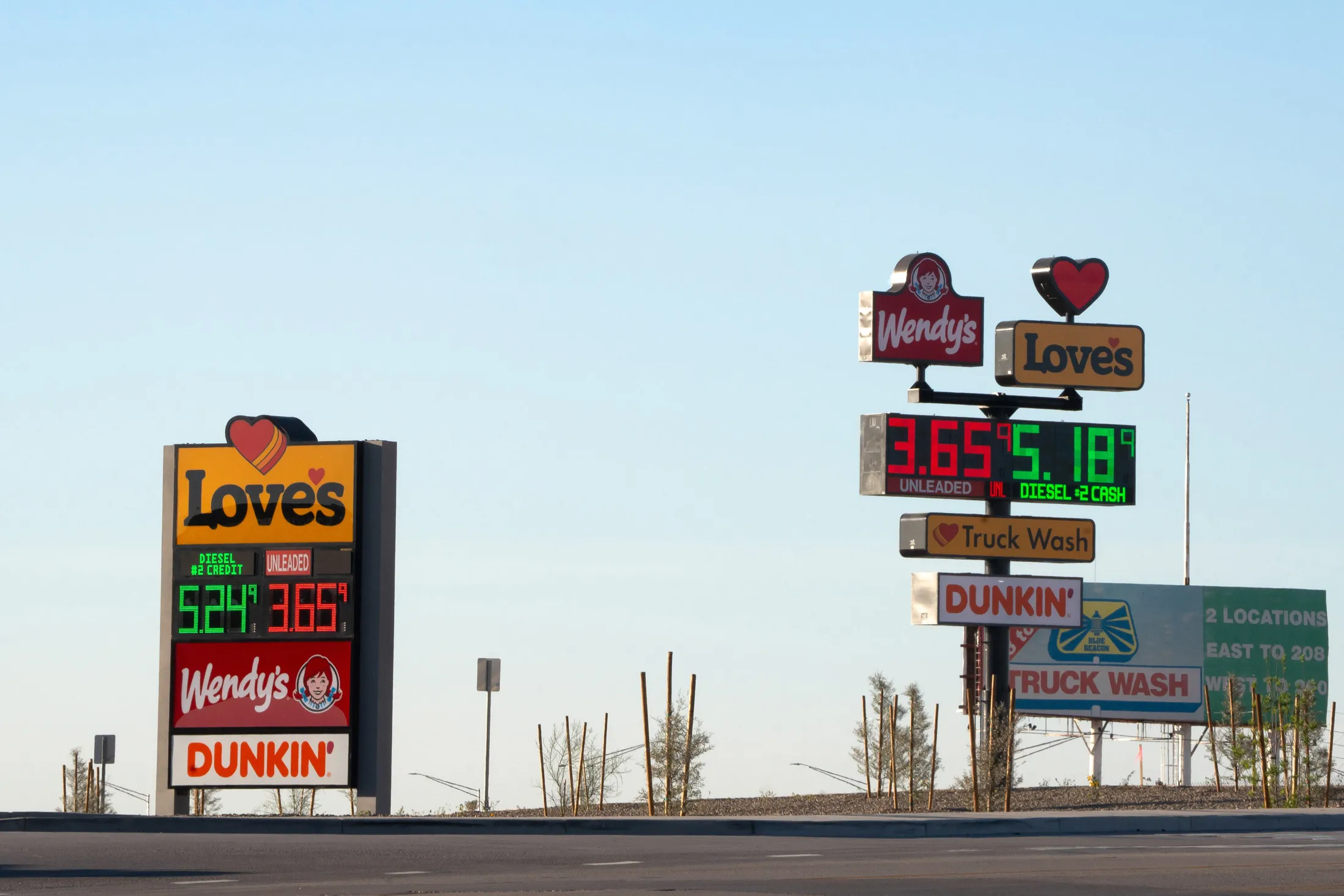 Unleaded gasoline and diesel fuel for sale at a Love’s gas station in Eloy, Arizona, on March 18.