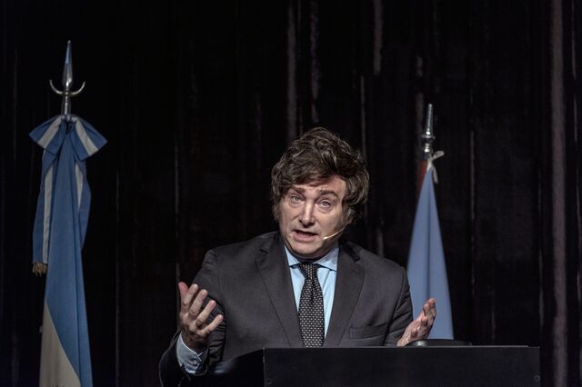 Javier Milei speaks during an agricultural roundtable event in Buenos Aires. 