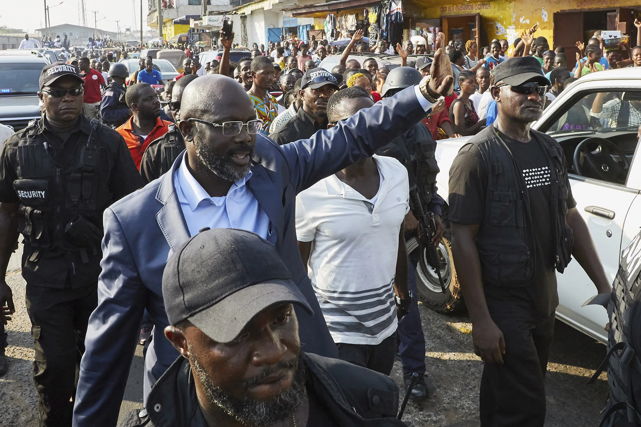 George Weah waves to the crowd&nbsp;in Monrovia on Dec.&nbsp;6, 2017.&nbsp;
