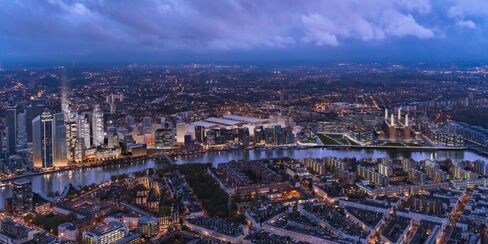 New Covent Garden Market development site sits, left, near Battersea Power Station, right, in London.