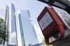 An emergency stop handle in front of the Deutsche Bank headquarters in Frankfurt on July 7.