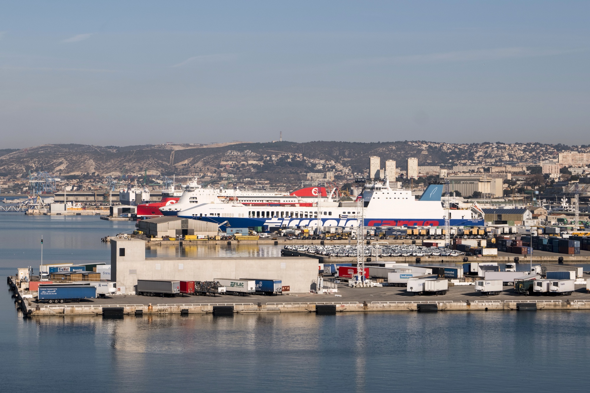 Passenger ships docked at the port of Marseille, France, on Sunday, Feb. 12, 2023. French shipping giant CMA CGM SA, the worlds third-largest container line, is in talks to potentially take over a Mediterranean ferry company La Meridionale, the latest move by the acquisitive billionaire Saade family. Photographer: Jeremy Suyker/Bloomberg