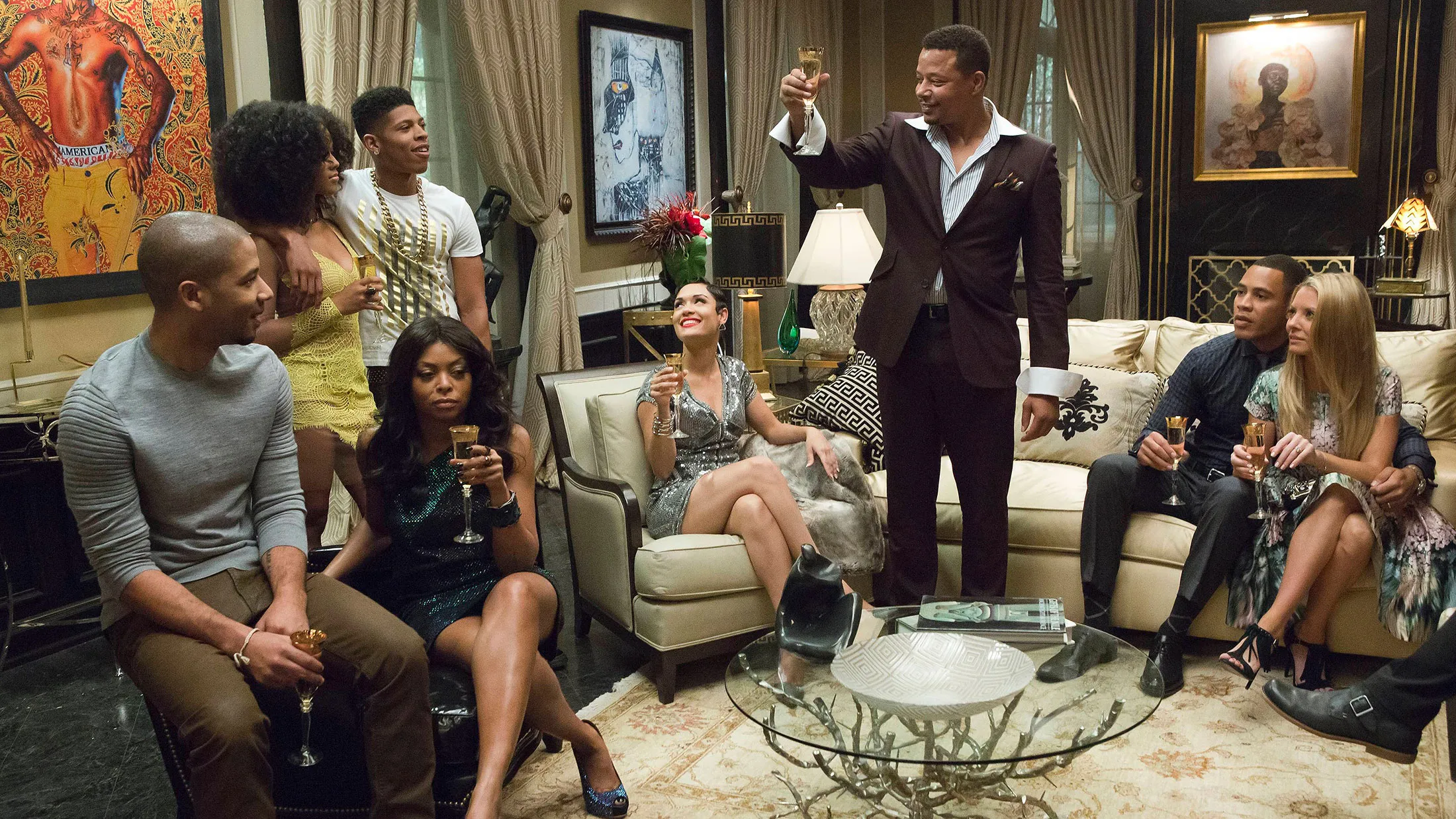Left to right: Jussie Smollett, Serayah McNeill, Taraji P. Henson, Bryshere Gray, Grace Gealey, Terrence Howard, Trai Byers, and Kaitlin Doubleday from "Empire."
