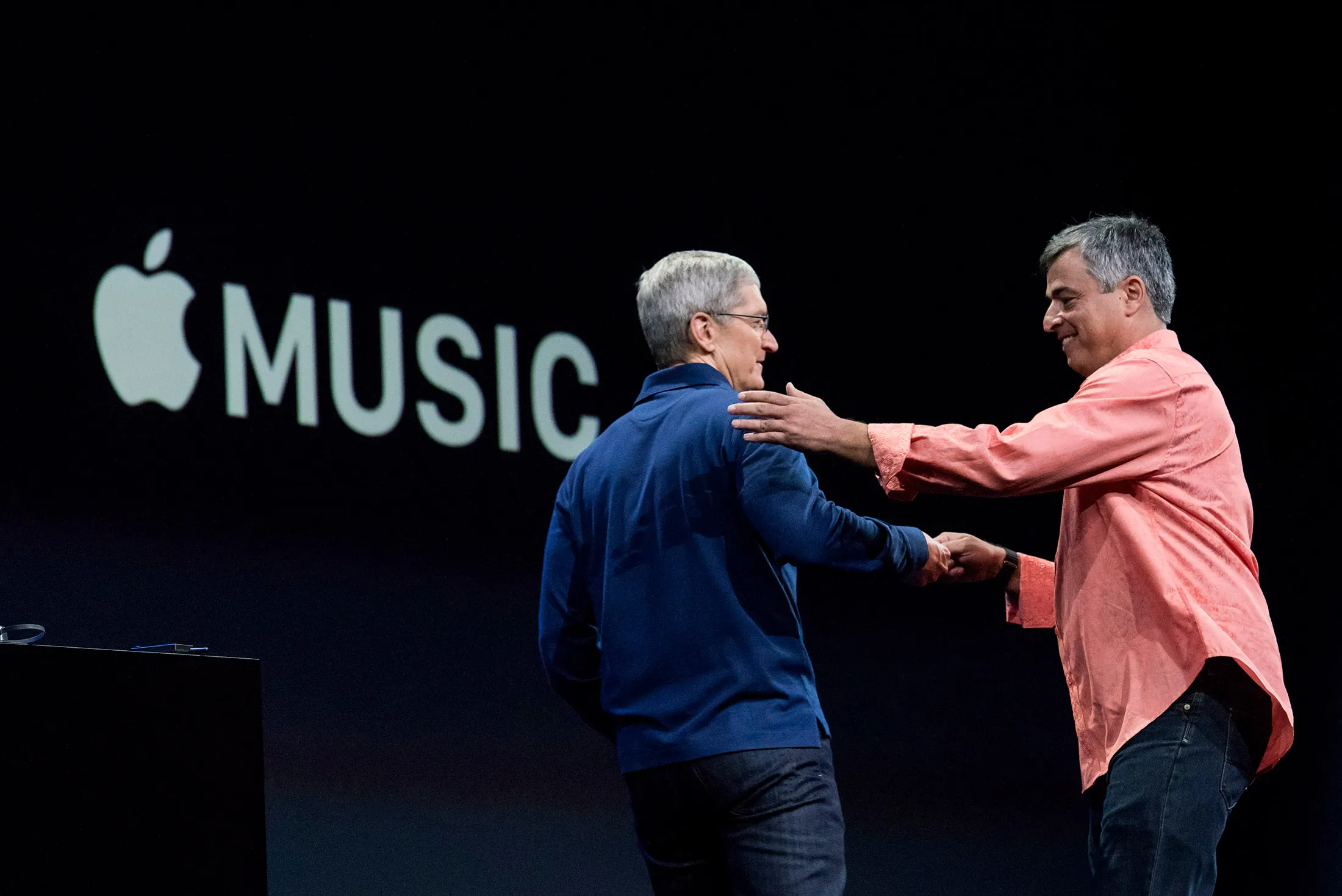 Apple executives Tim Cook and Eddy Cue unveiled Apple Music at the&nbsp;World Wide Developers Conference in June 2015.