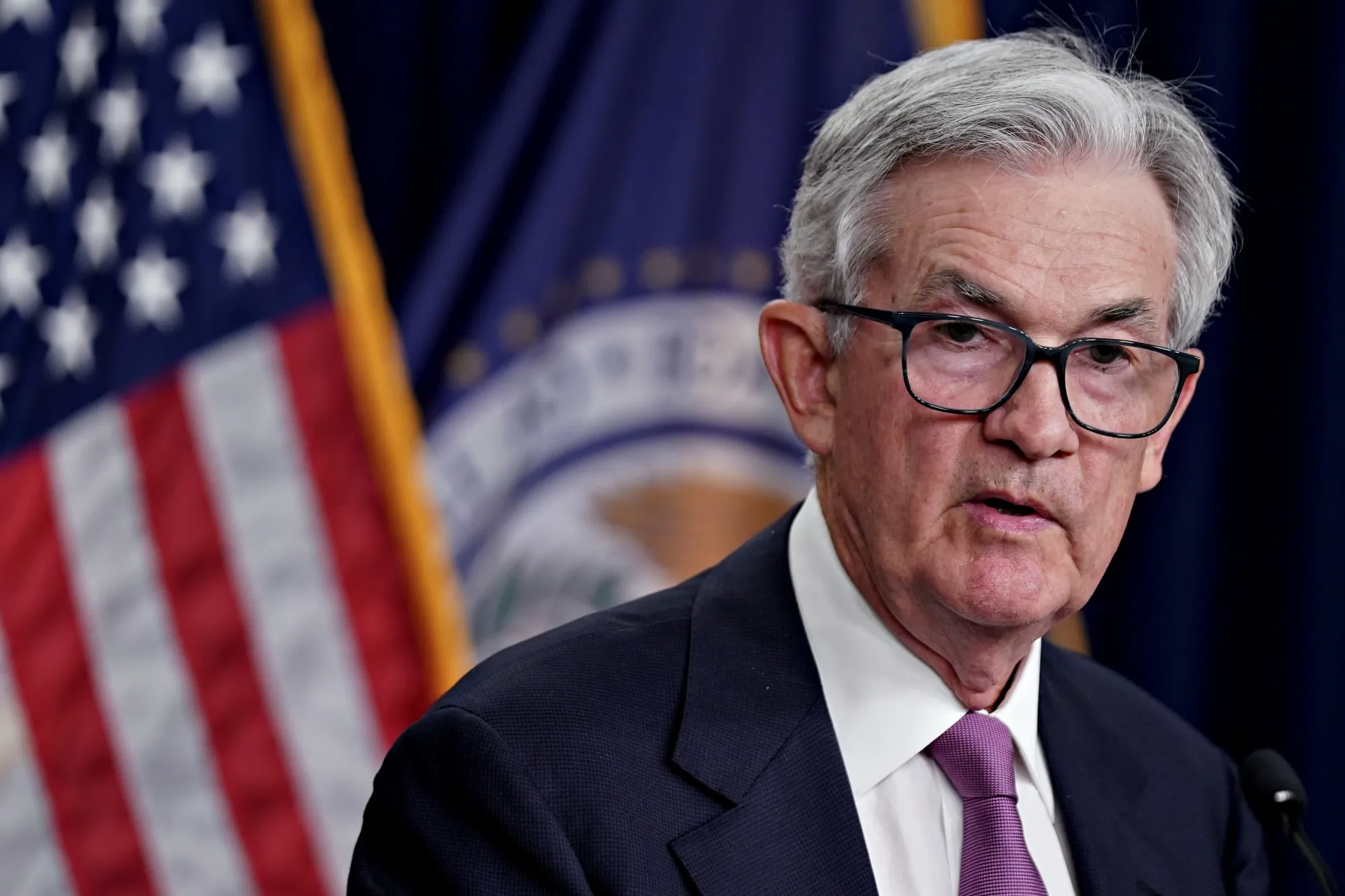 Jerome Powell, chairman of the US Federal Reserve, speaks during a news conference.&nbsp;