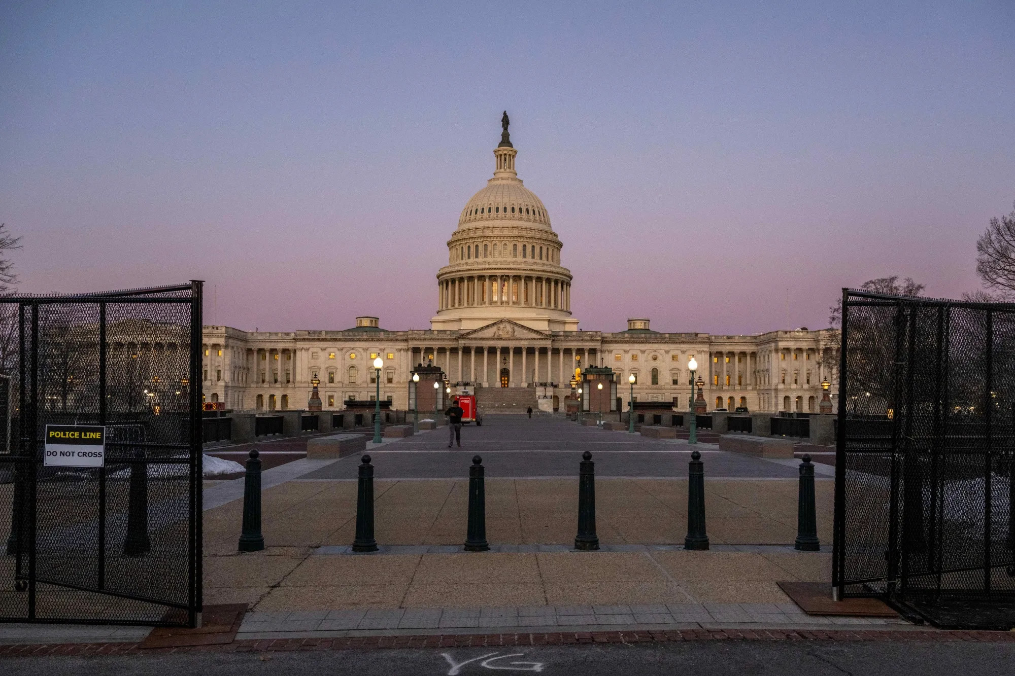 Security fencing outside the US Capitol ahead of Trump’s State of the Union address Tuesday to assuage voters anxious about the economy, foreign policy and even more tariff turmoil.