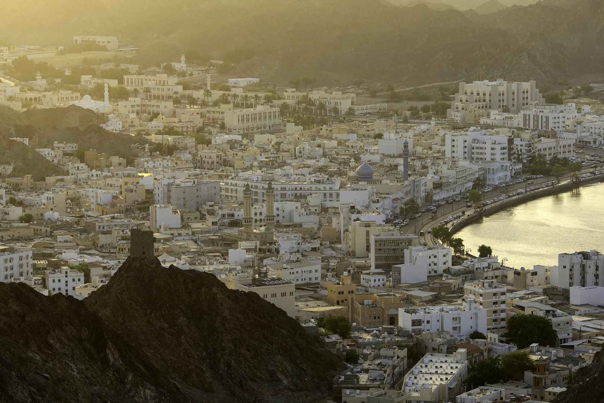 Mutrah Corniche and harbor side in Muscat.