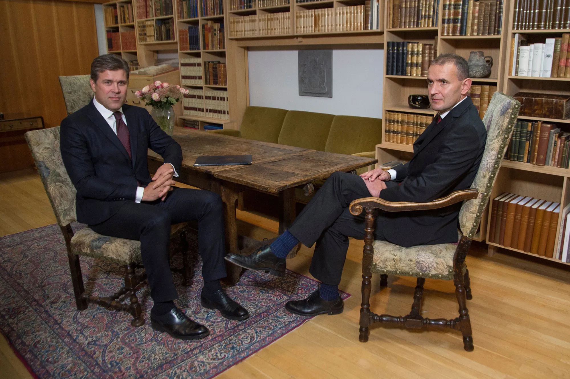 Iceland's president and prime ministerm Gudni Thorlacius Johannesson and Bjarni Benediktsson, in Reykjavik, Iceland, on Sept. 16, 2017.
