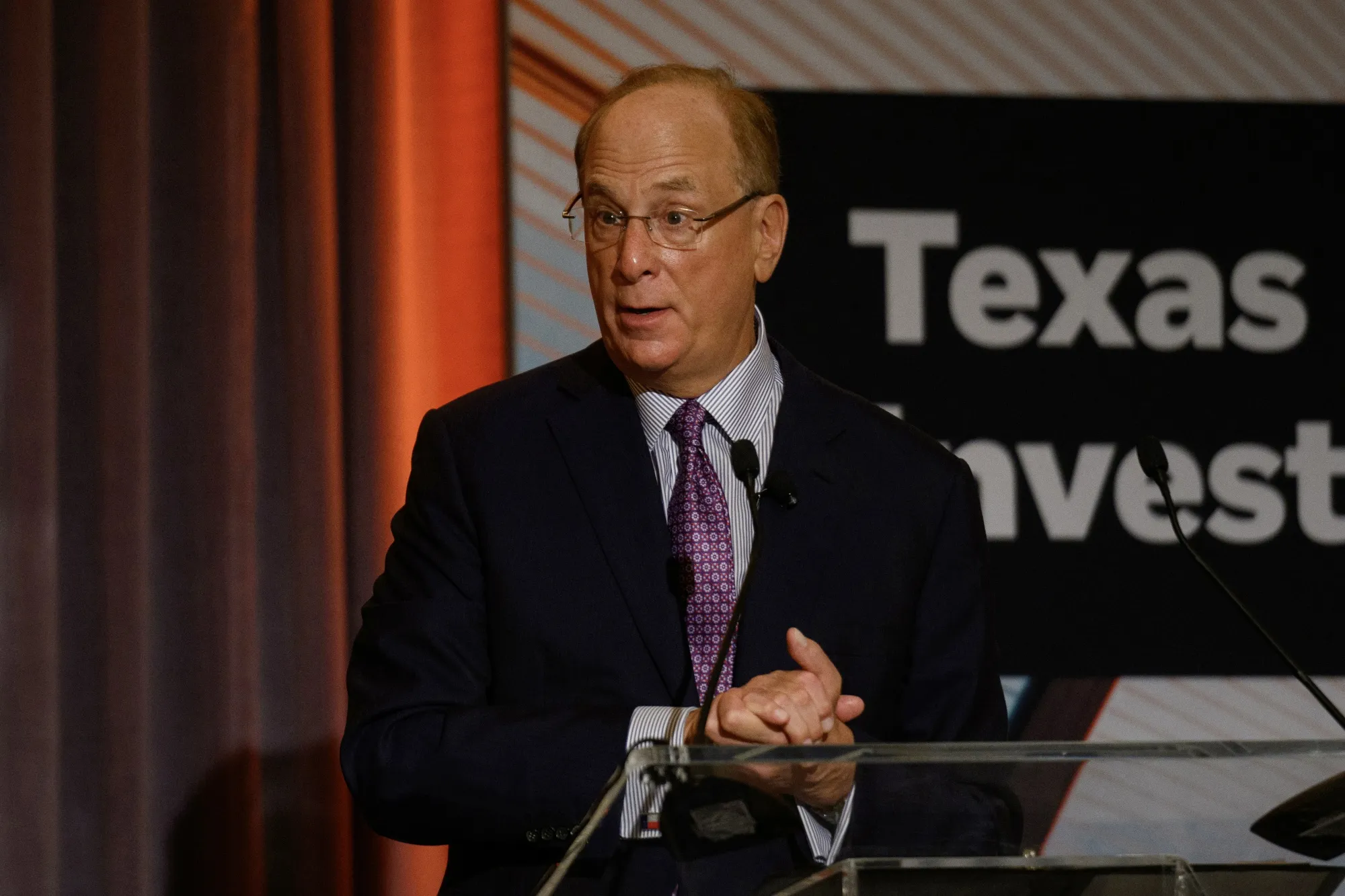 Larry Fink at the Texas Power Grid Investment Summit in Houston&nbsp;on Tuesday.