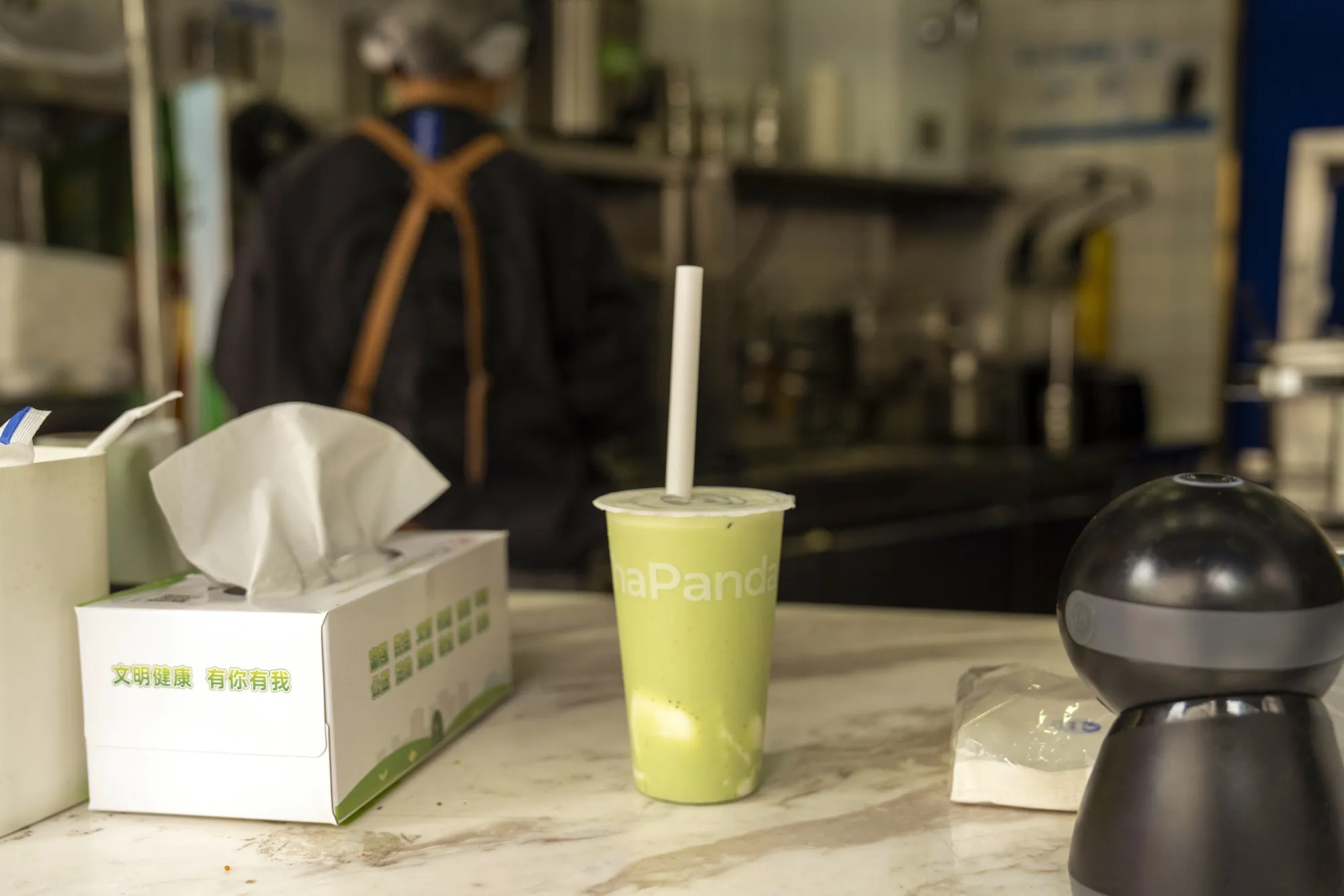 A matcha tea inside a Chabaidao bubble tea store.