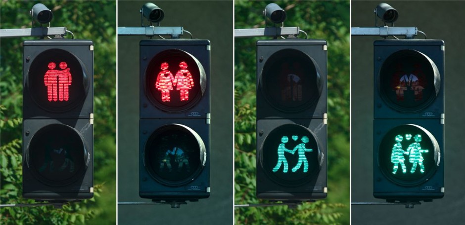 A sample of the dozens of new traffic lights on show in Vienna.