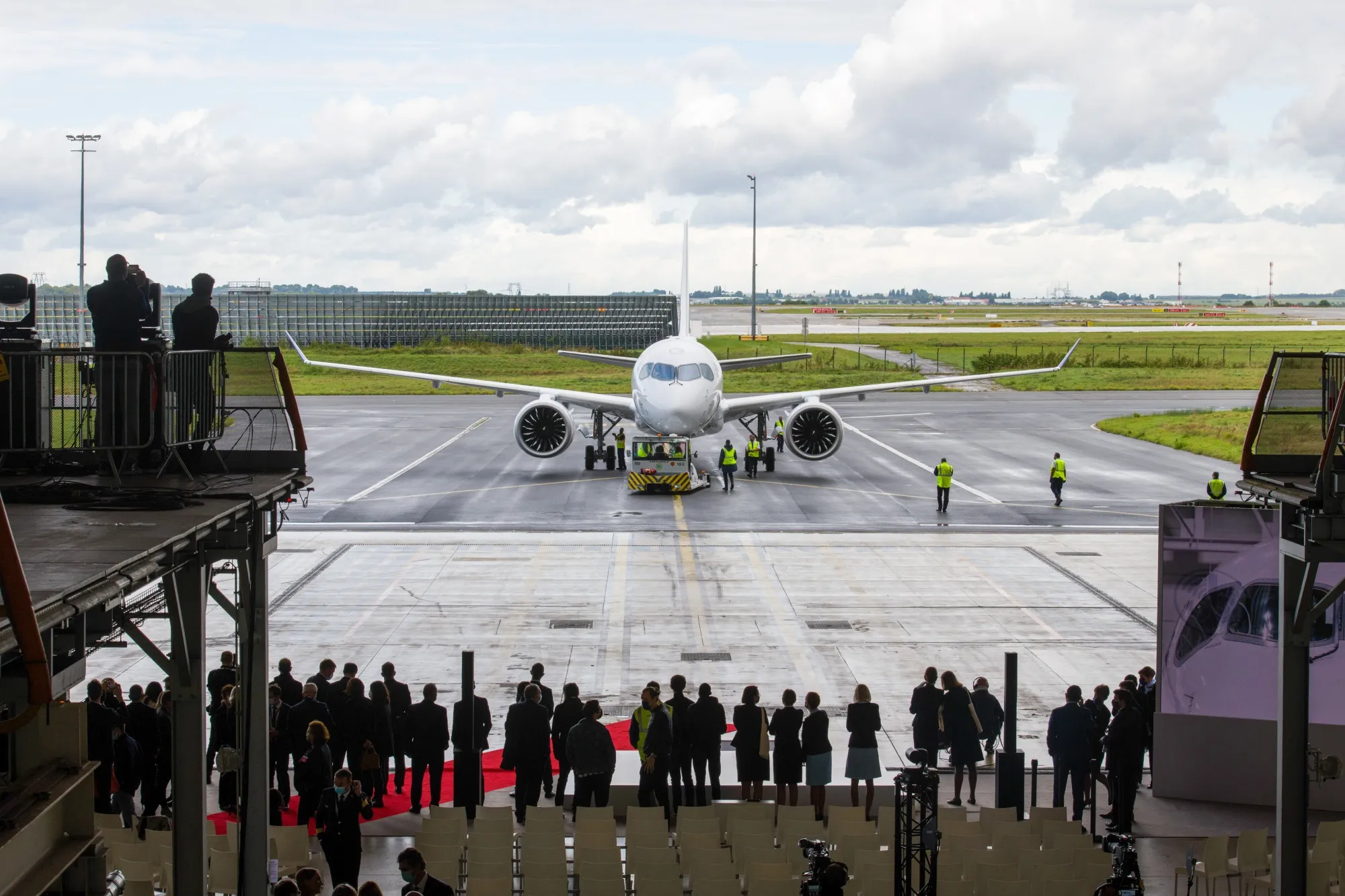 A new Airbus SE A220 narrow-body passenger jet unveiling by Air-France-KLM at Paris Charles de Gaulle airport in Paris.&nbsp;