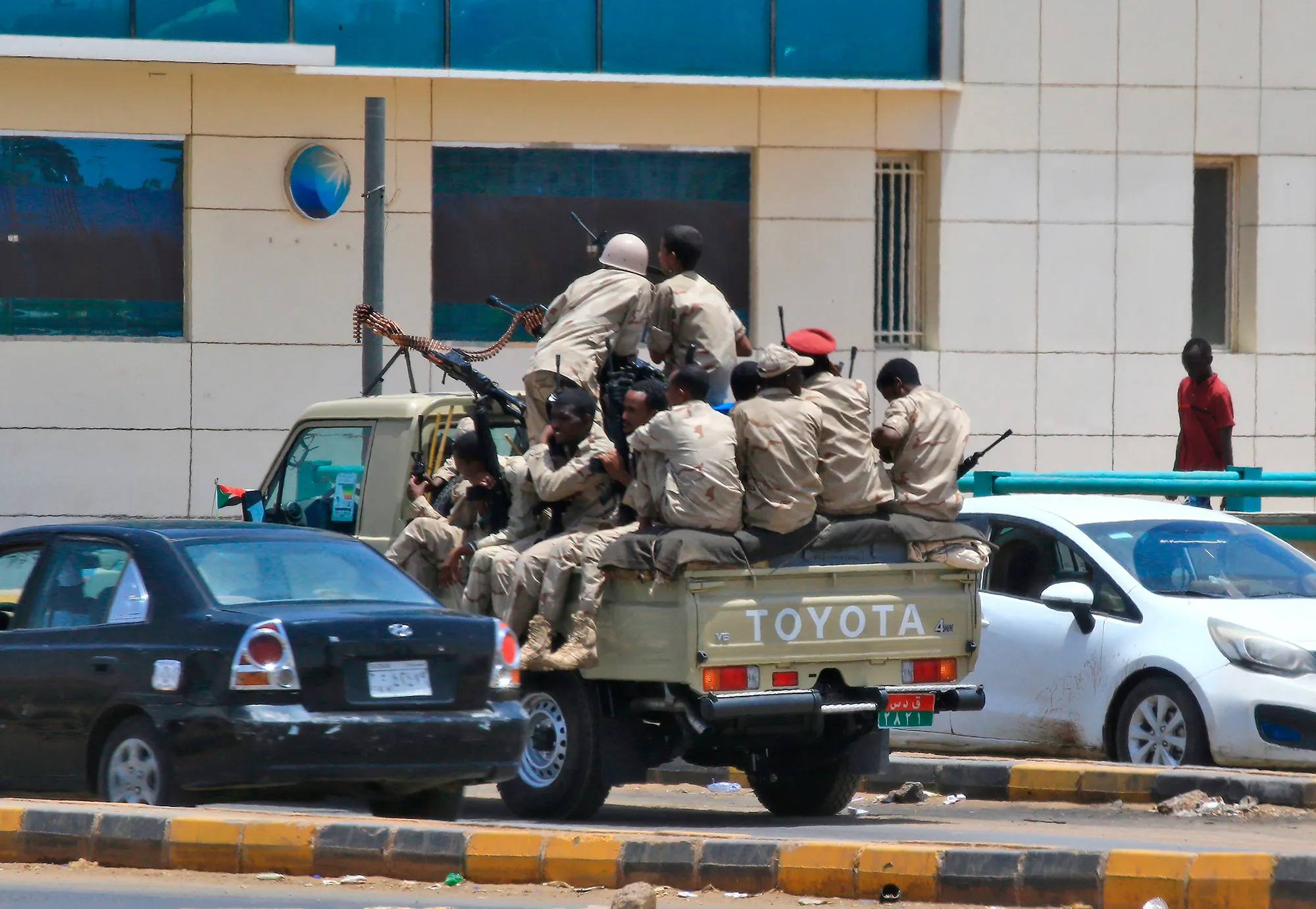 Members of Sudan's security forces patrol in Khartoum on June 6.