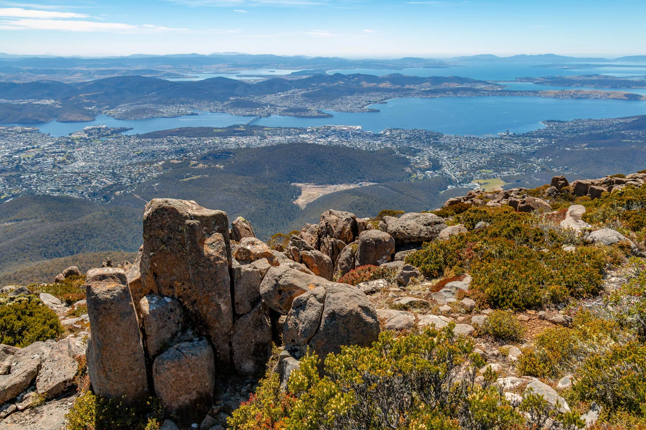 The&nbsp;summit of Mount Wellington overlooking Hobart and the Tasmanian coast.