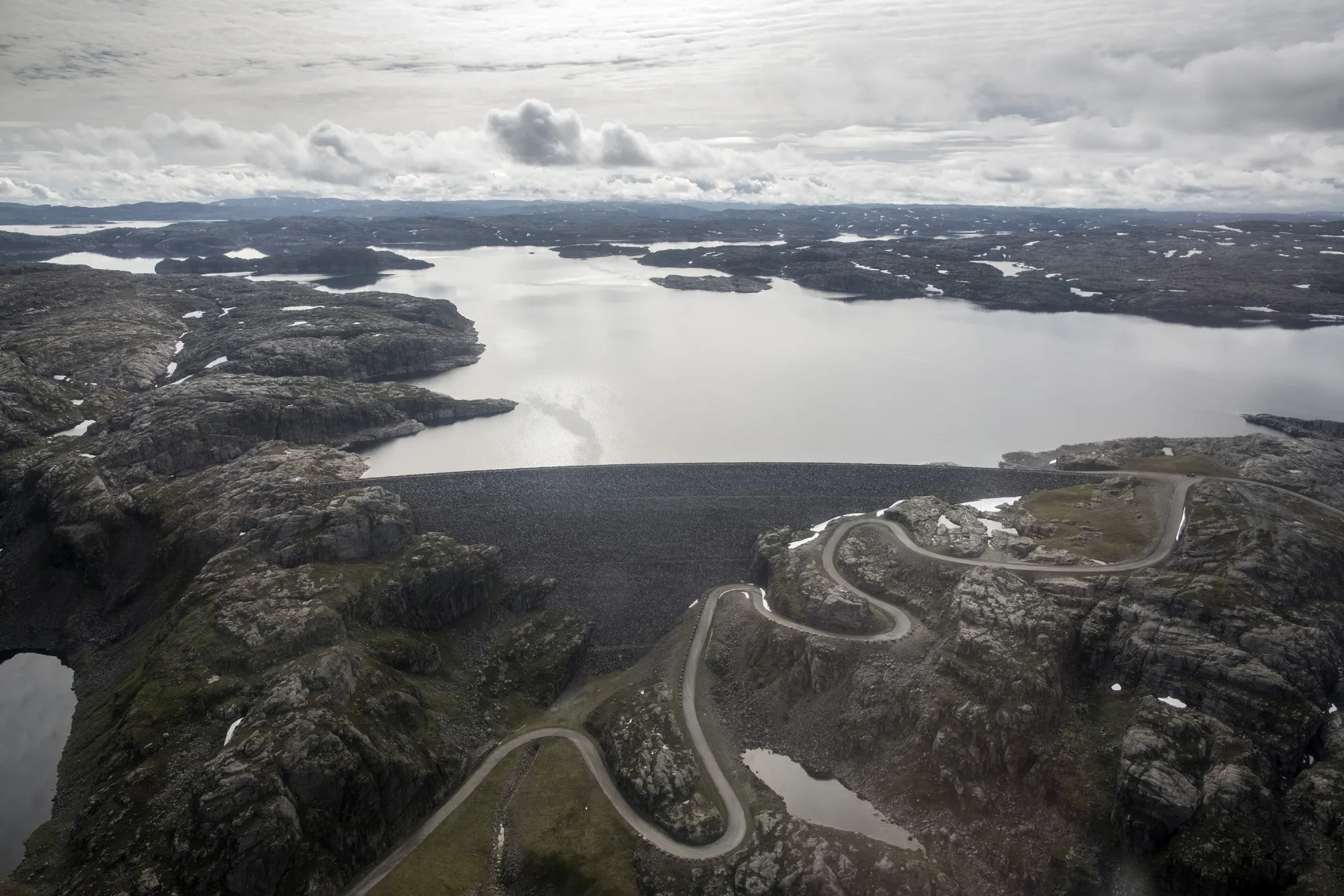 Artificial lake Blasjo, part of the Ulla-Forre hydropower complex in Suldal.