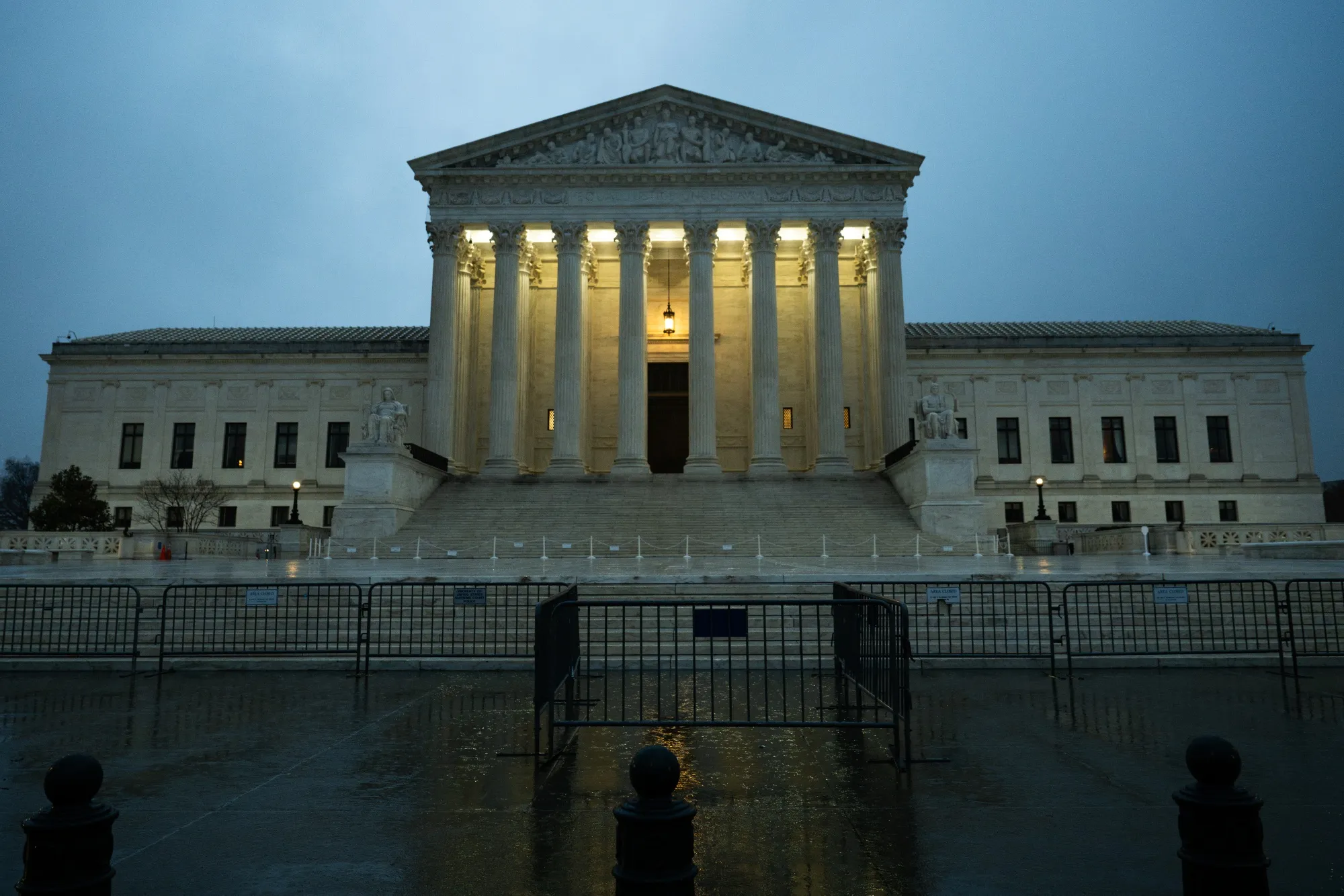 The US Supreme Court during a rain storm in Washington, DC,