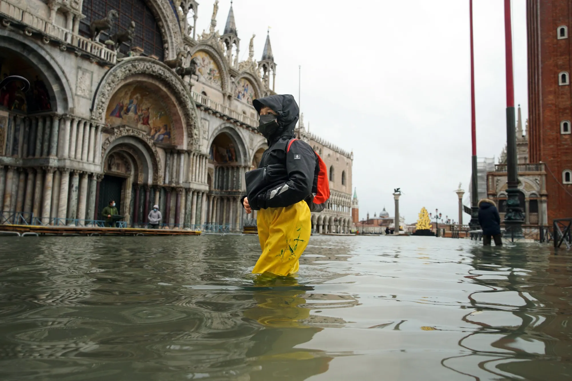 A flooded St. Mark's Square on&nbsp;Dec. 8, 2020 following a high tide&nbsp;in Venice.