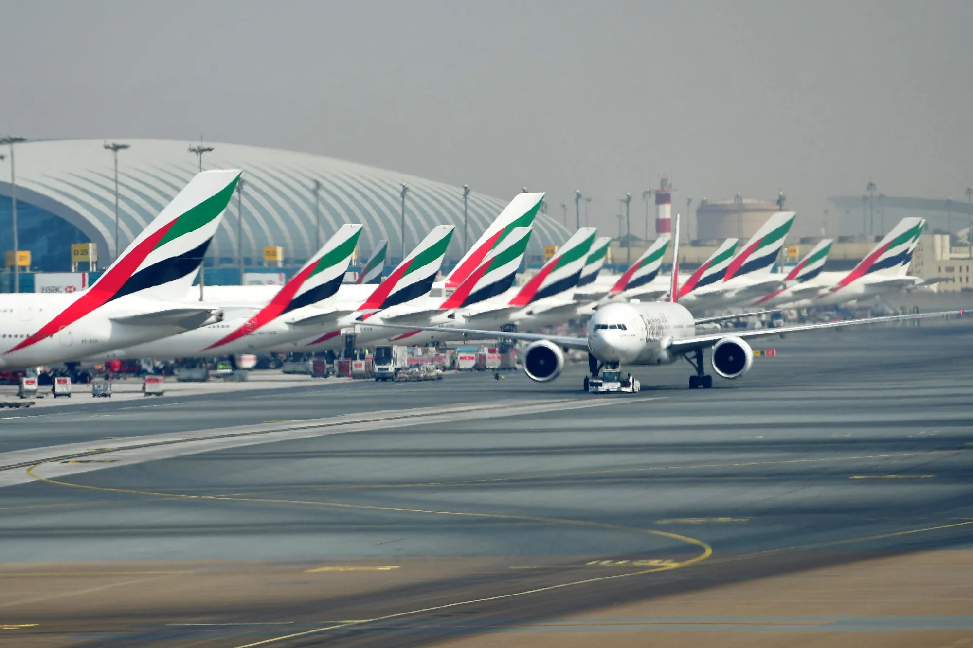 Emirates aircraft at Dubai International Airport.