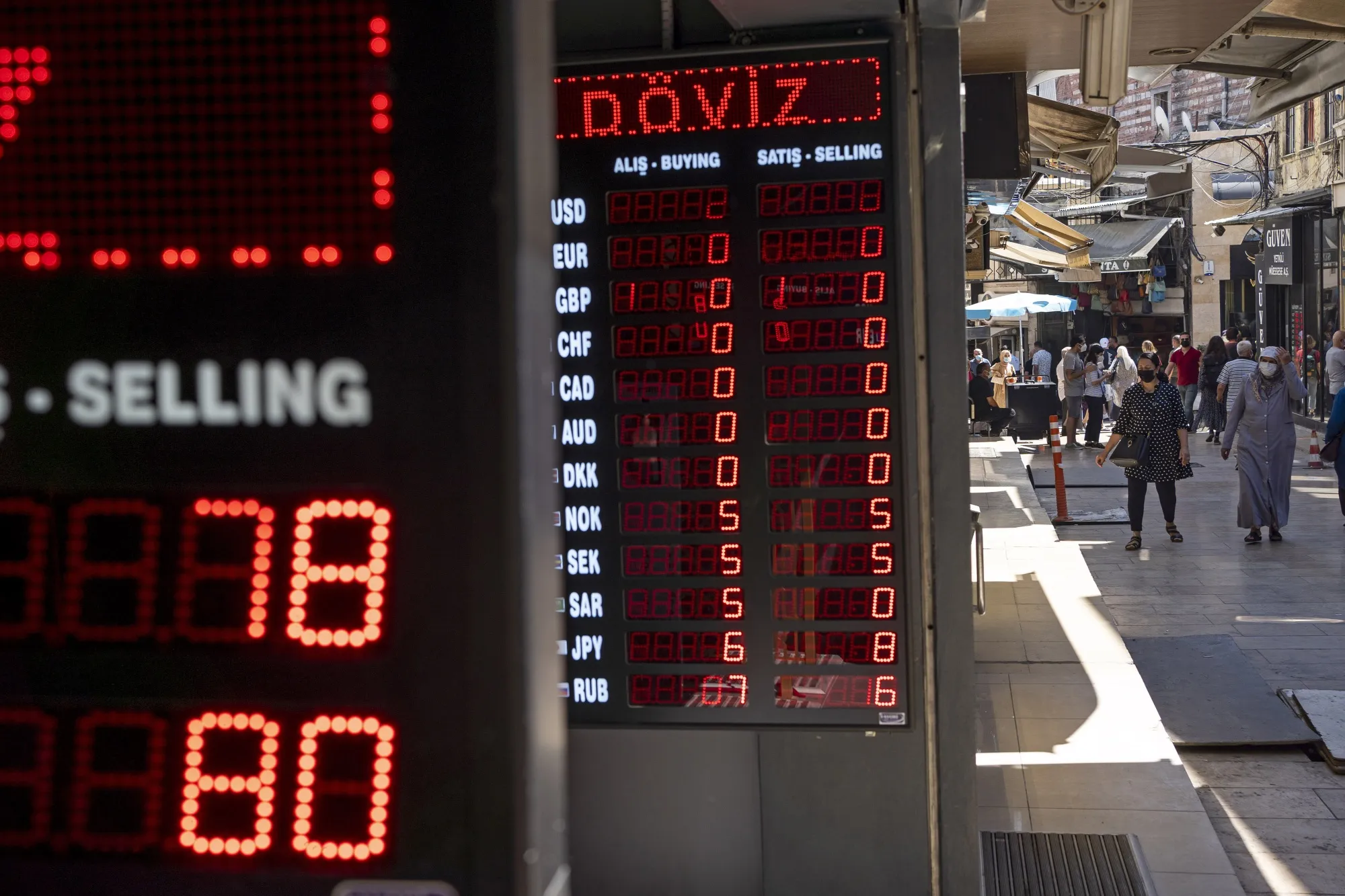 Currency exchange rate information inside the Grand Bazaar in Istanbul.&nbsp;