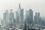 Skyscrapers stand on the city skyline in this photograph taken from the European Central Bank's (ECB) headquarters in Frankfurt.