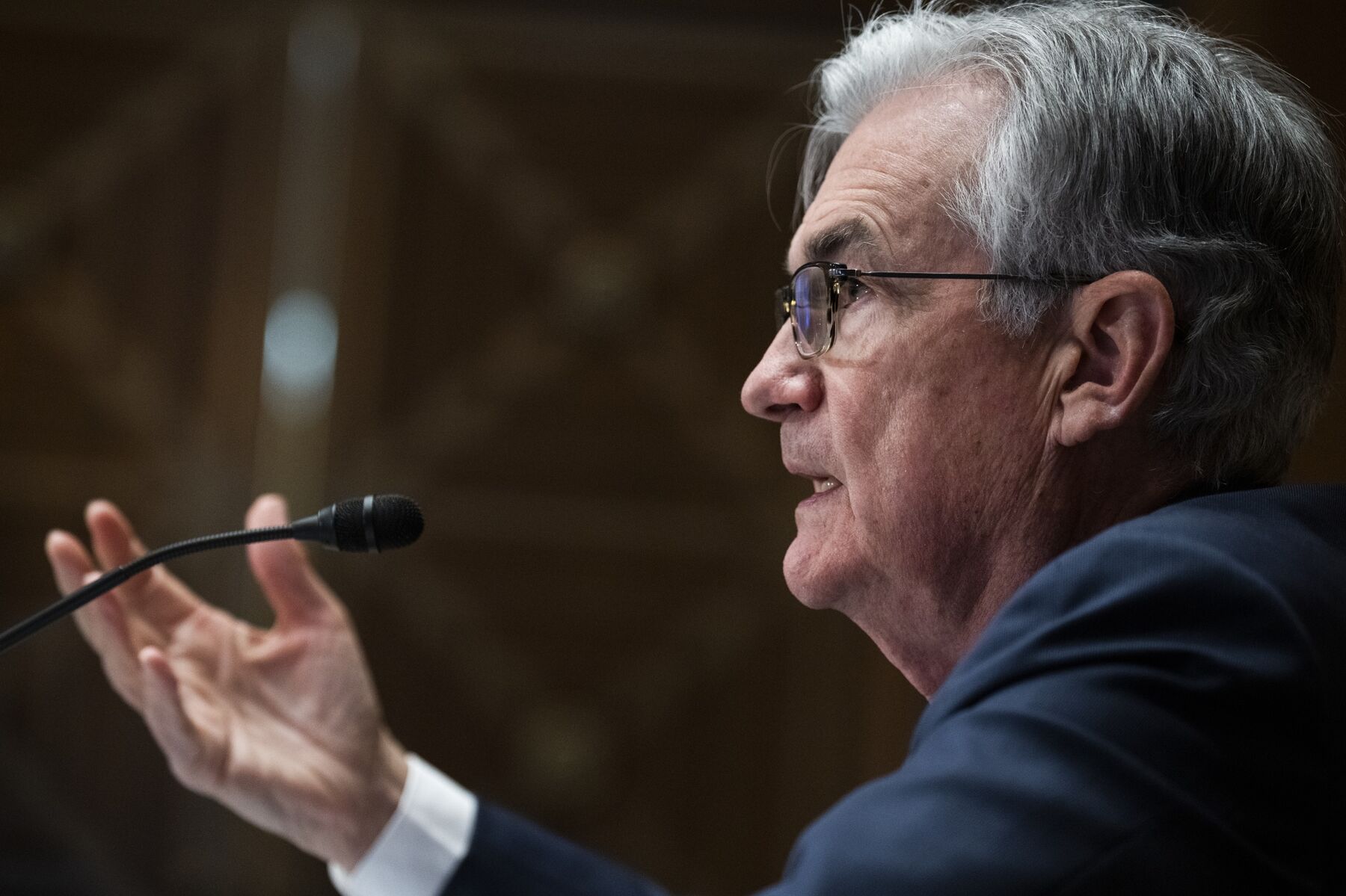Jerome Powell, chairman of the U.S. Federal Reserve, speaks during a Senate Banking, Housing, and Urban Affairs Committee hearing in Washington, D.C., U.S., on Thursday, March 3, 2022. 
