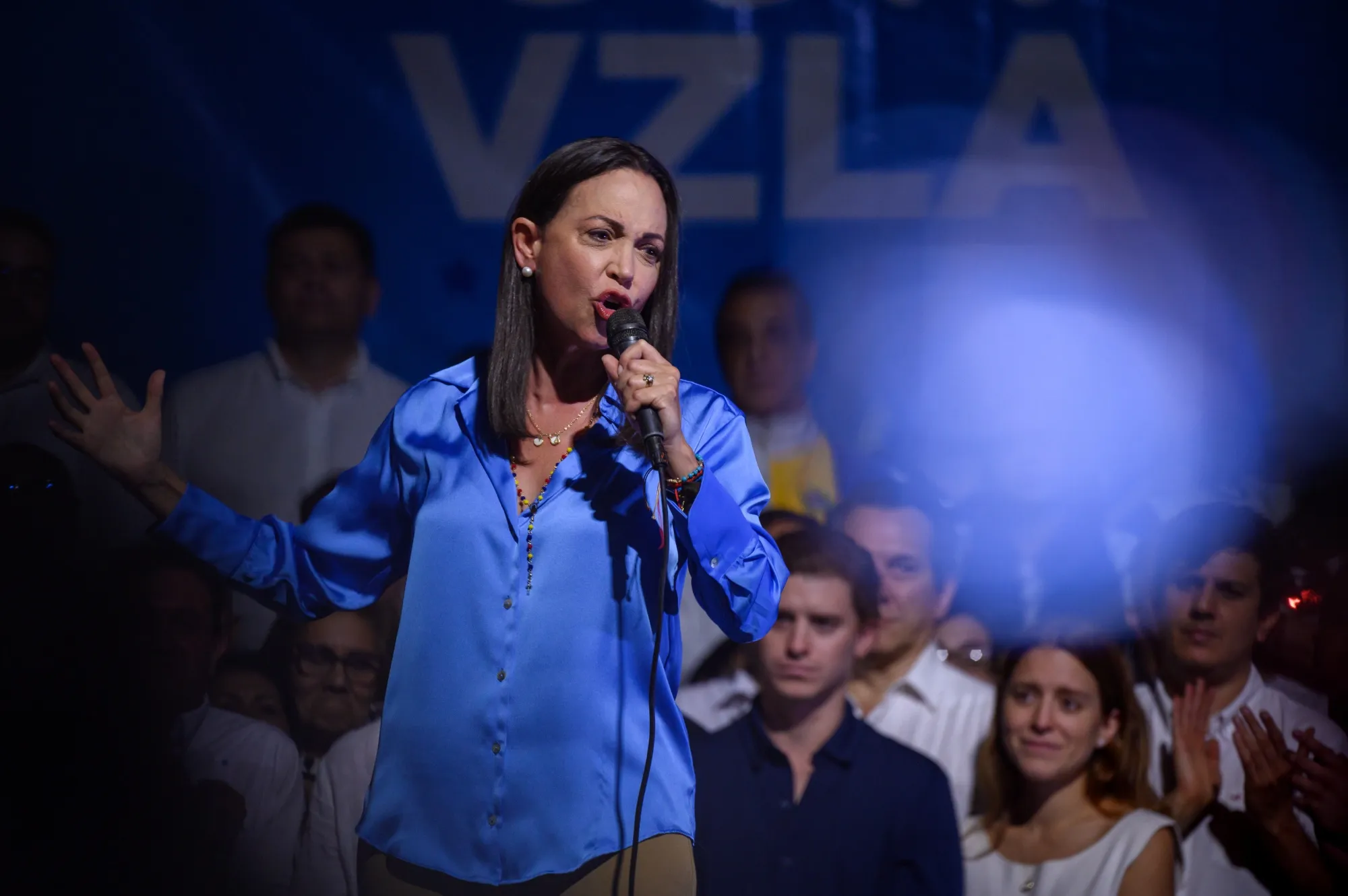 Maria Corina Machado speaks during an election night rally in Caracas, Venezuela on Oct. 22.