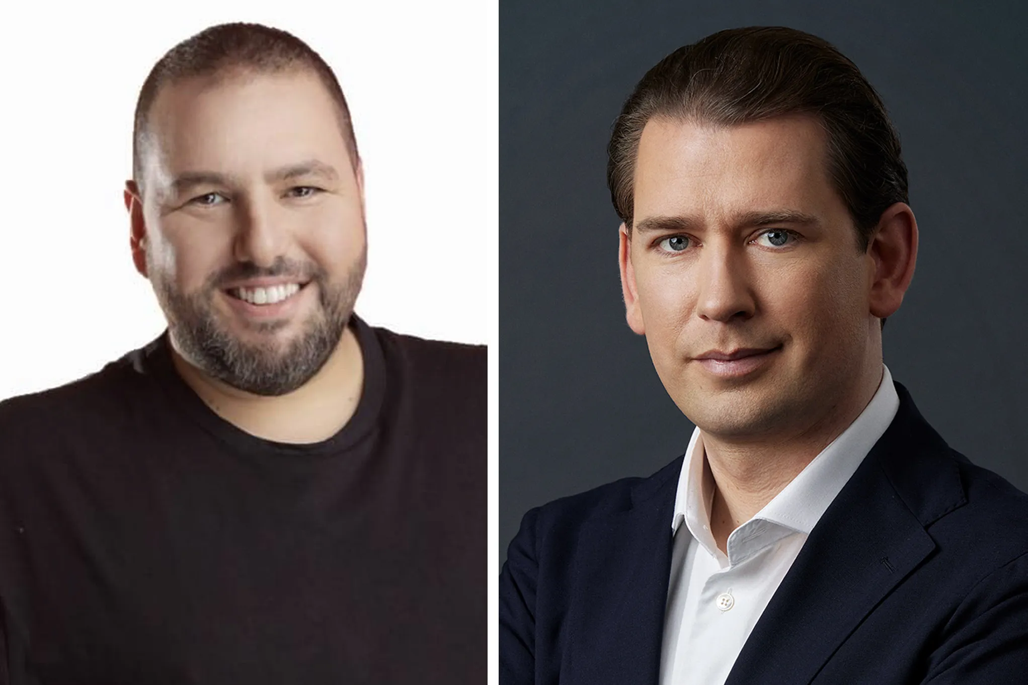 Shalev Hulio, left, and Sebastian Kurz