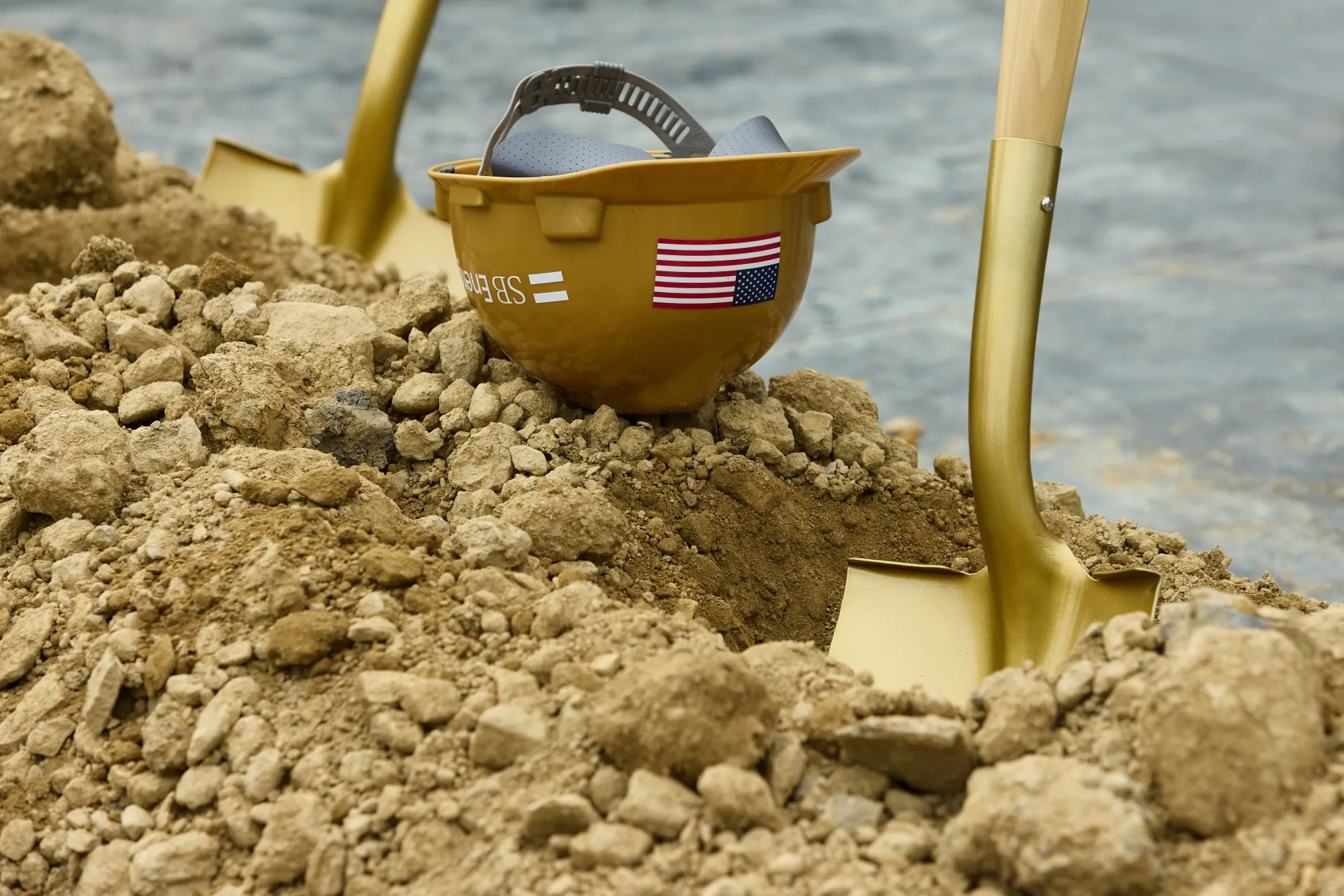 Golden shovels and a hardhat at a data center groundbreaking ceremony in Piketon, Ohio, on March 20.