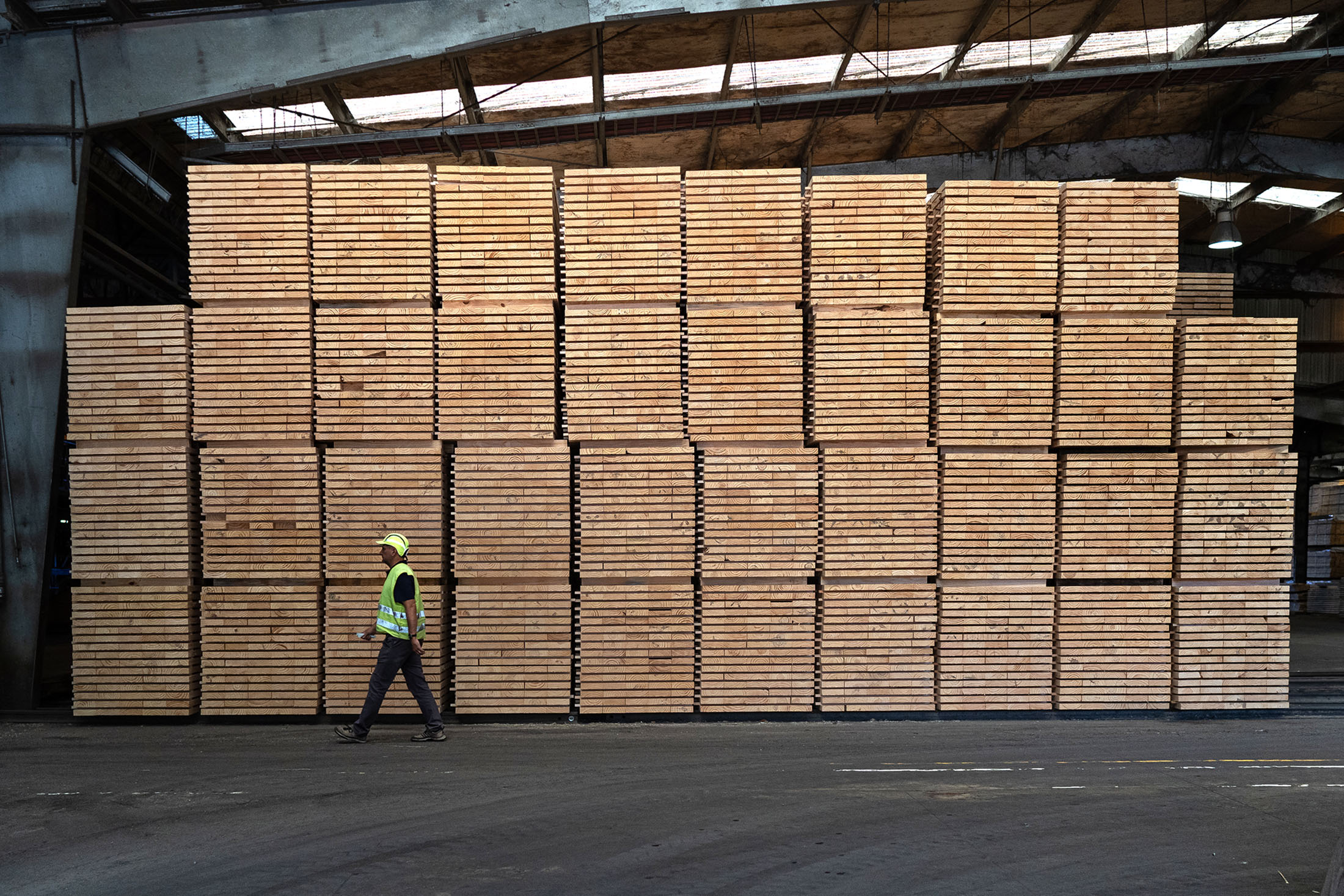 Stacks of lumber wait to be dried at the Arboreal sawmill in Tacuarembo, Uruguay, on Thursday, October 28.