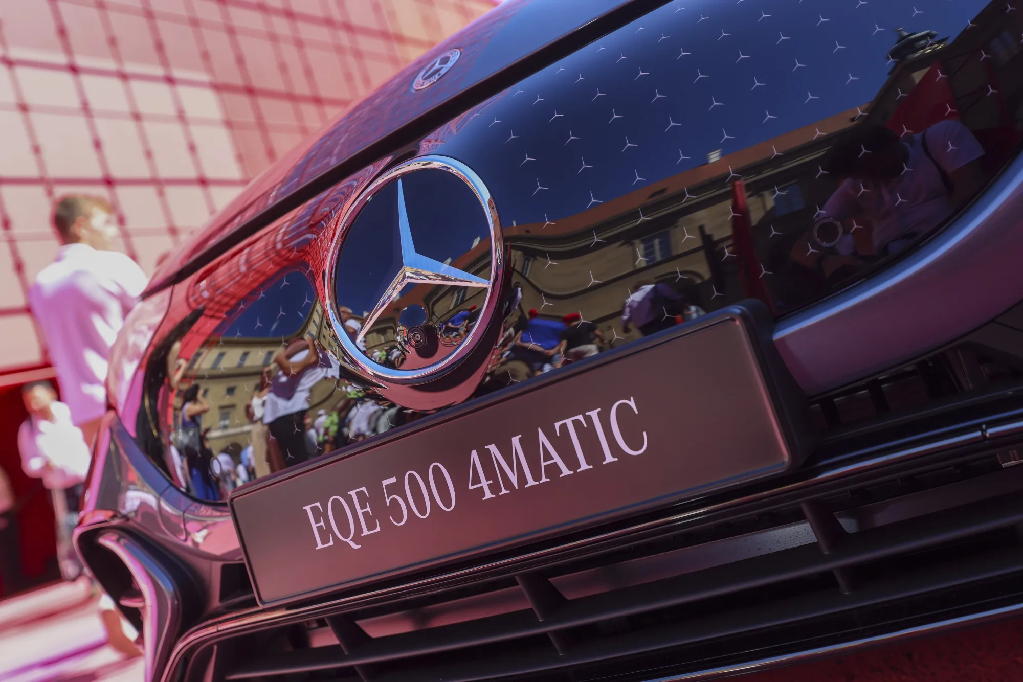 A Mercedes EQE 500 4Matic electric vehicle.