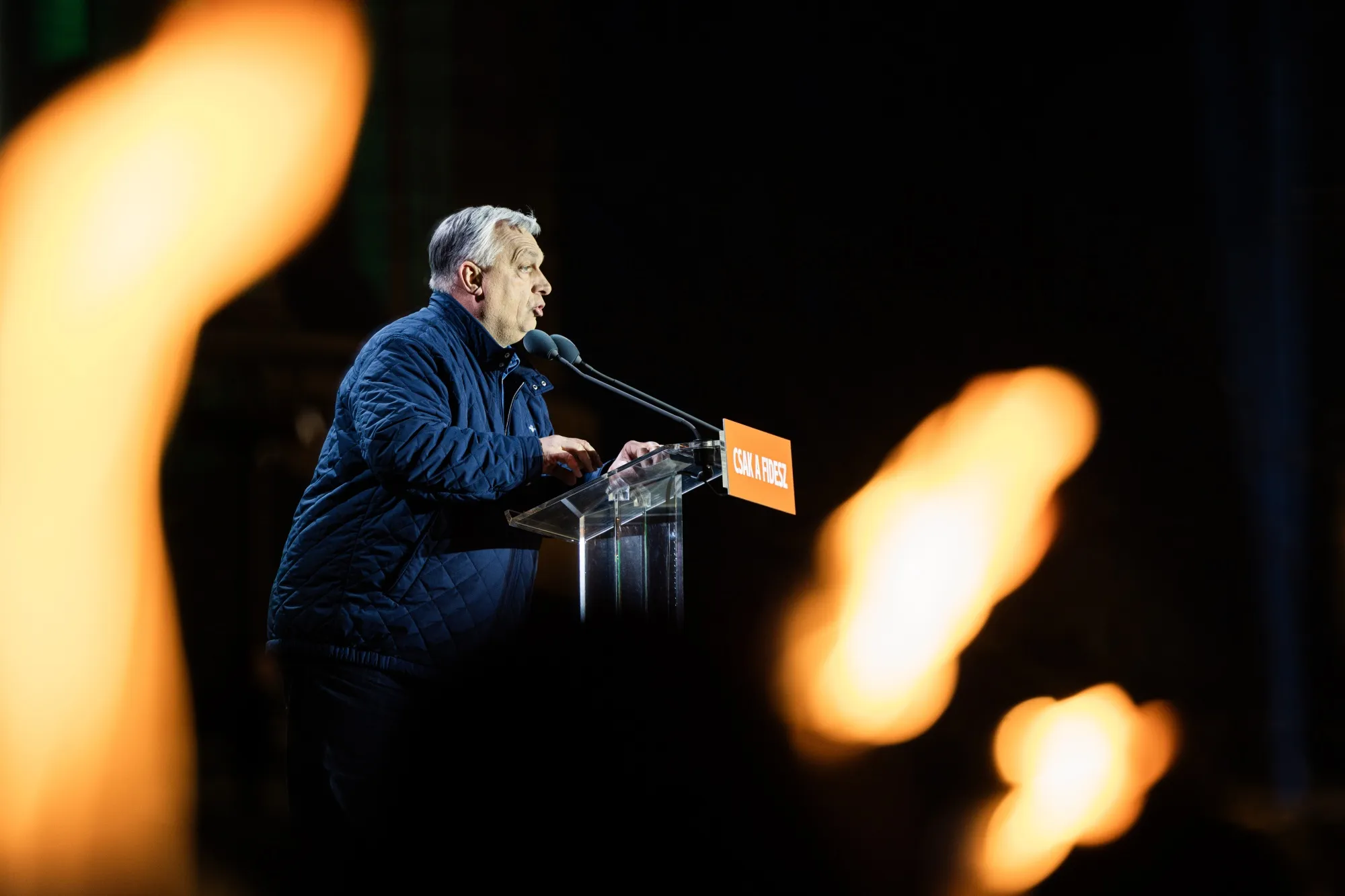 Viktor Orban speaks during a closing campaign rally in Budapest, Hungary, on&nbsp;April 11.