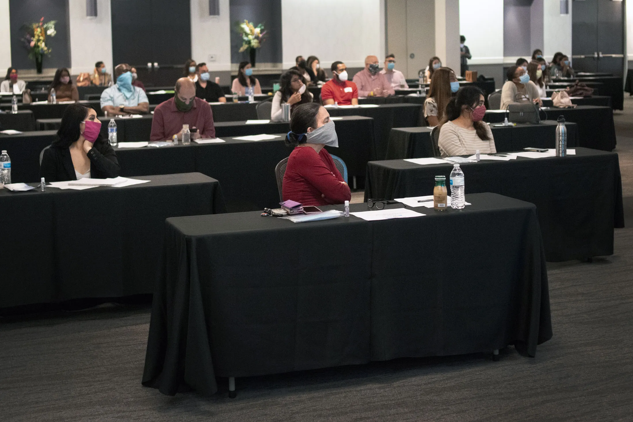 New contact tracer recruits for Covid-19 listen during&nbsp;orientation at the Norris Conference Center&nbsp;in Houston, Texas&nbsp;on&nbsp;May 20, 2020.
