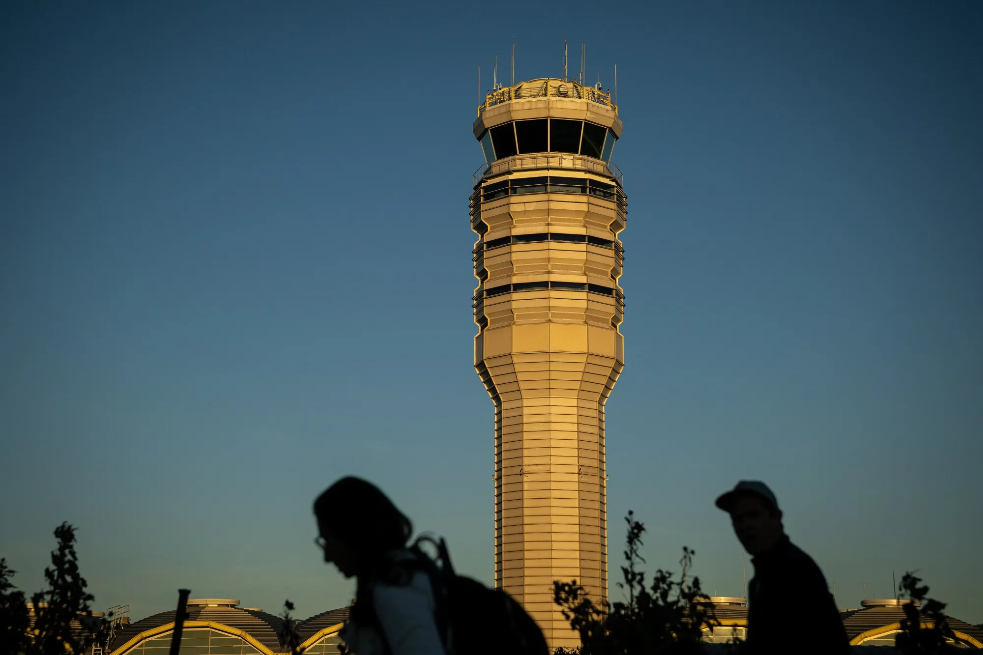 An FAA air traffic control tower outside Ronald Reagan Washington National Airport (DCA) in Arlington, Virginia.