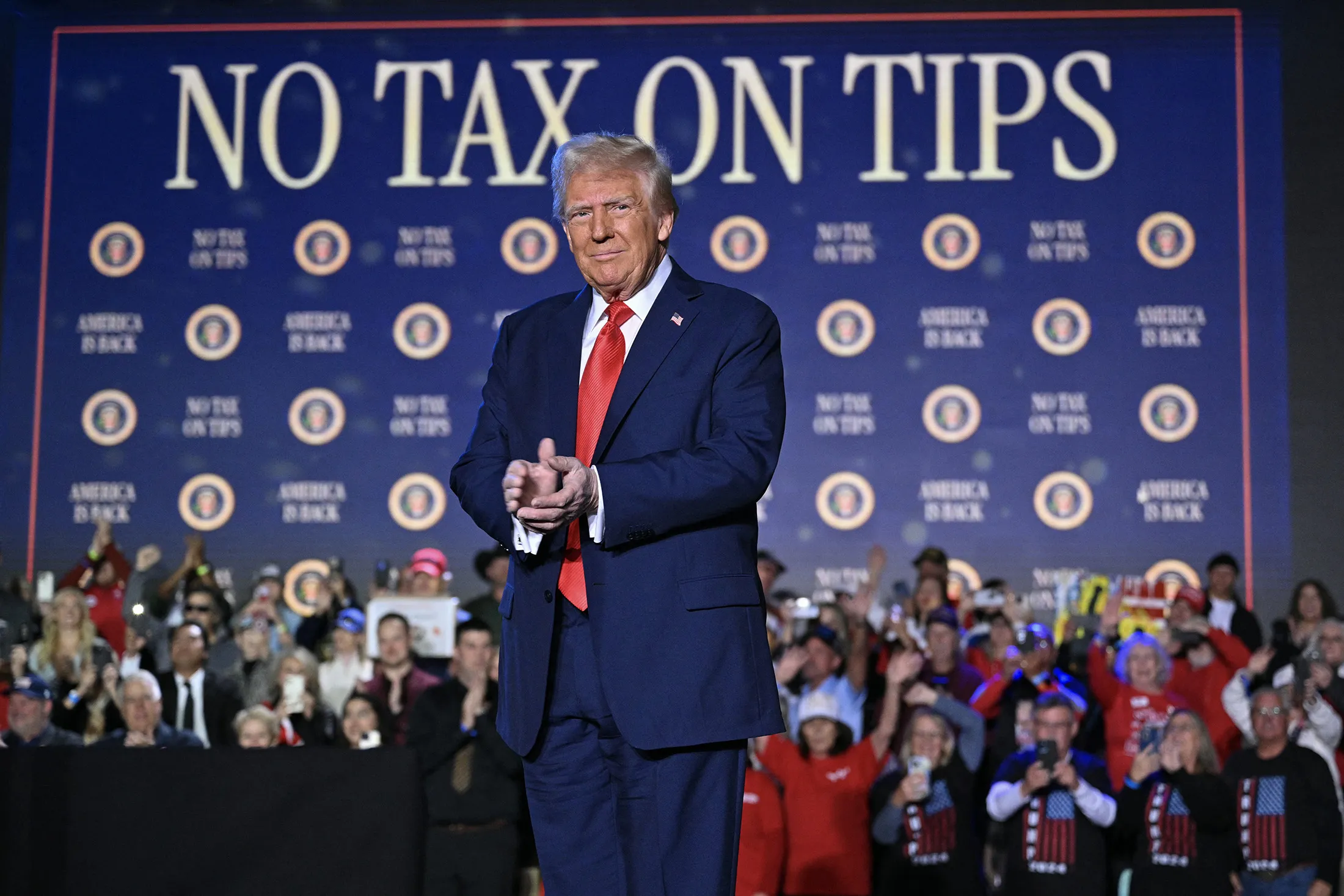 President Donald Trump arrives to speak on his policy to end tax on tips in Las Vegas, Nevada, on Jan.&nbsp;25, 2025.