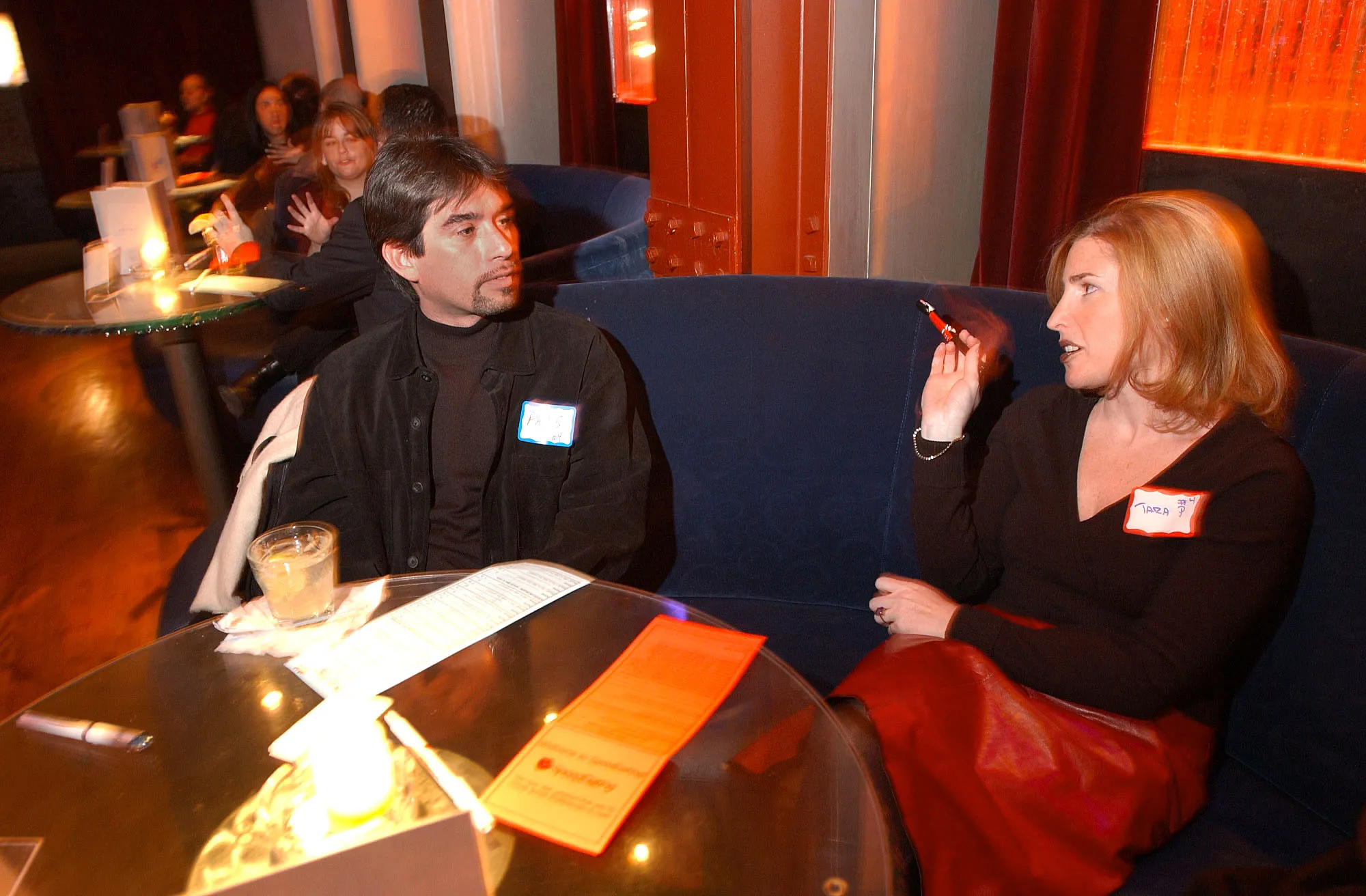 Singles are seen on a date as they participate in Speed Dating at Potion in New York.
