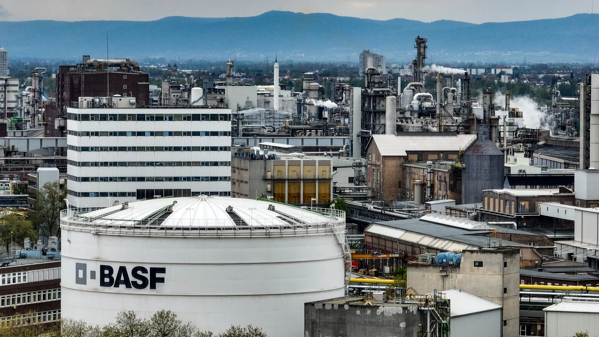 A storage silo at the BASF chemical plant in Ludwigshafen, Germany.