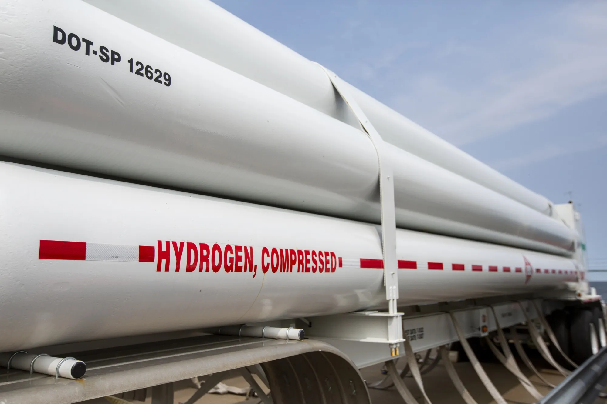 Hydrogen tanks in a storage area in Scriba, New York.