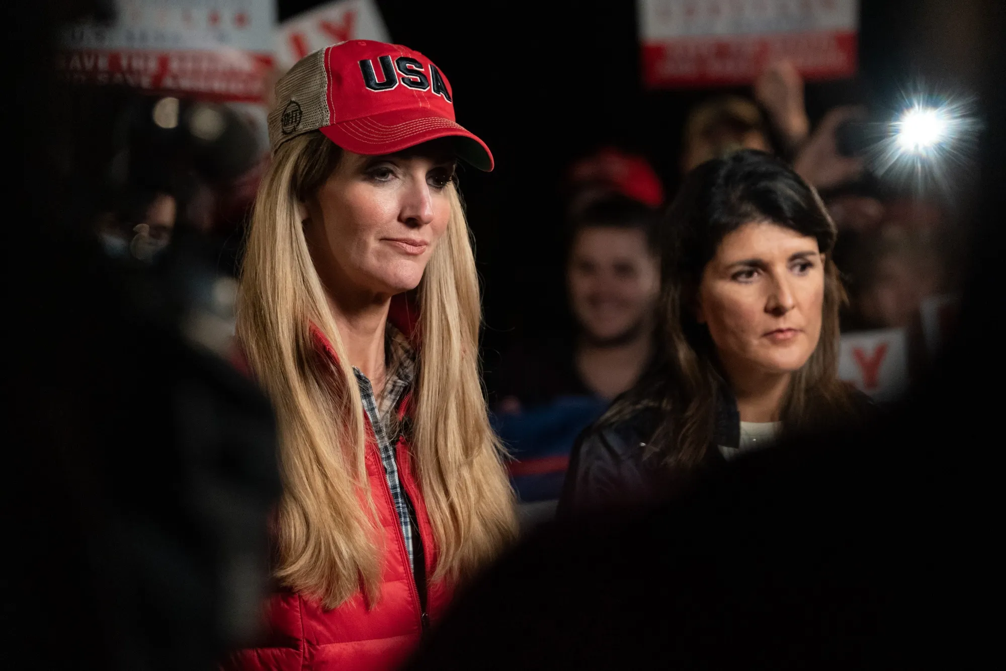 Senator Senator Kelly Loeffler and Nikki Haley, right, during a December campaign rally in Cumming, Georgia.