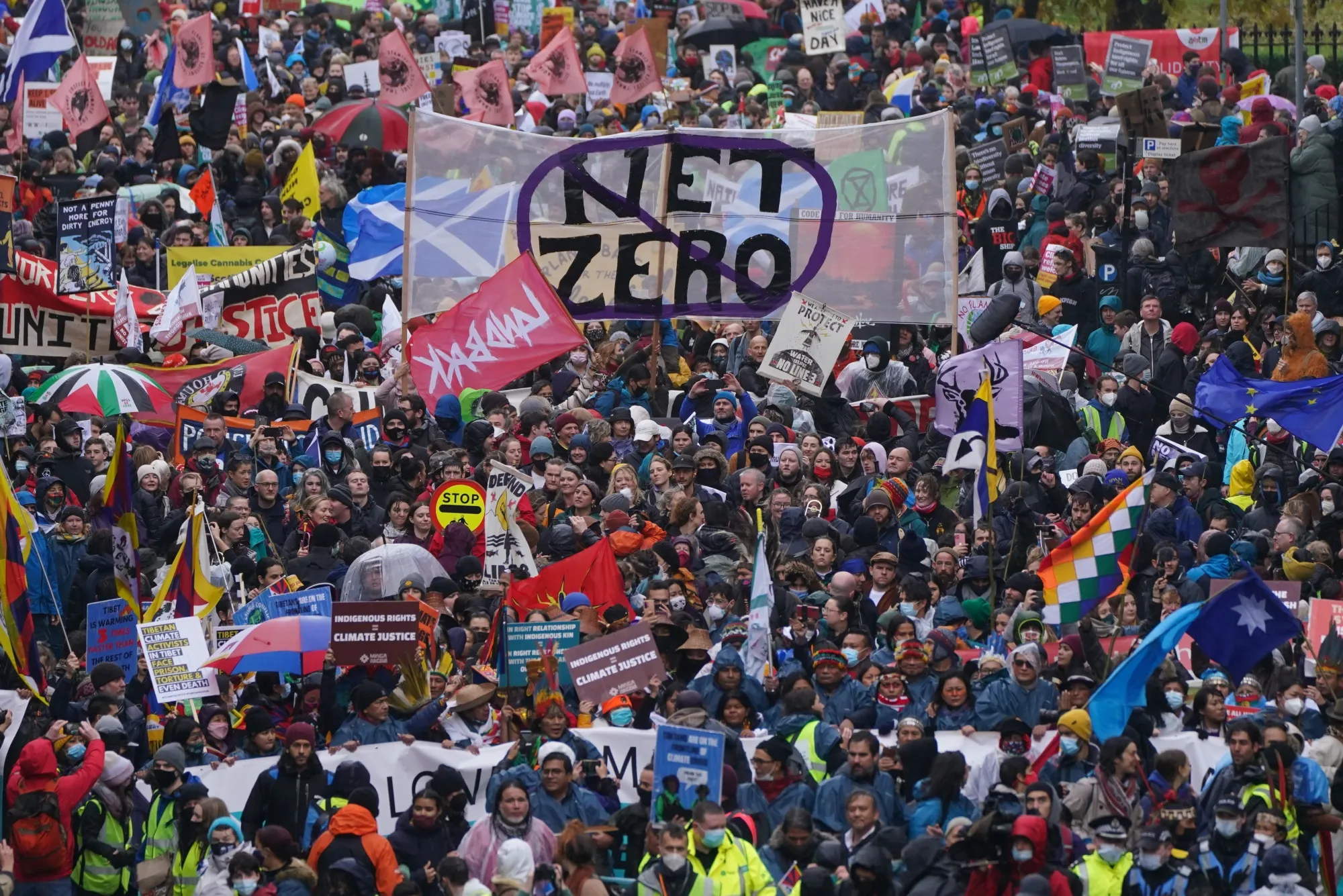 Protesters take part in a rally organised by the Cop26 Coalition in Glasgow, Nov. 6.&nbsp;
