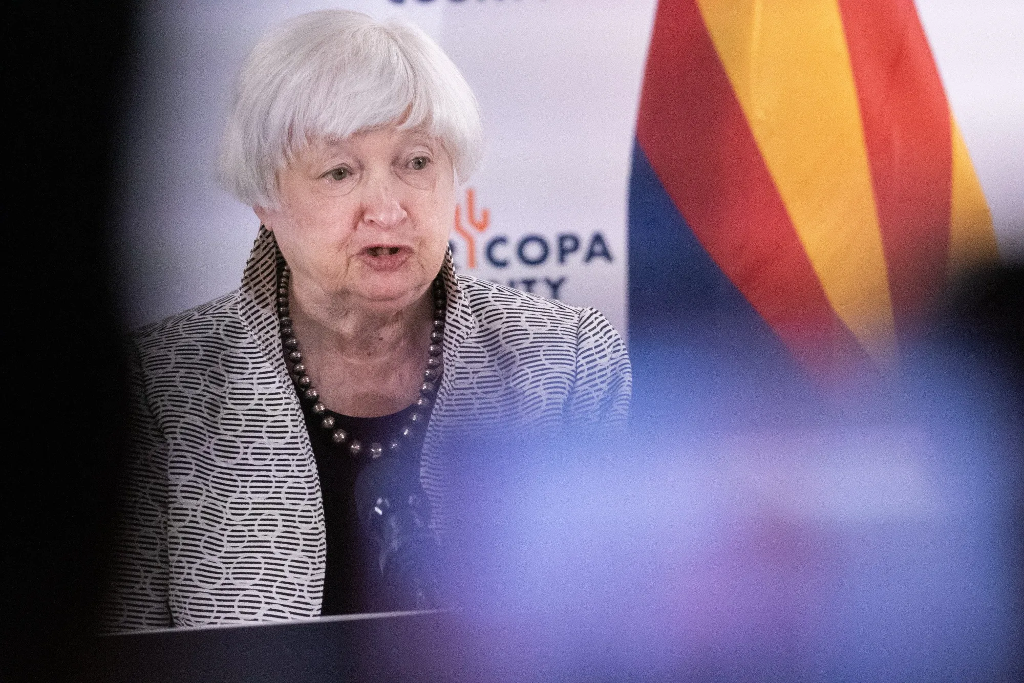 Janet Yellen speaks at the East Valley American Jobs Center in Mesa, Arizona, on May 4.