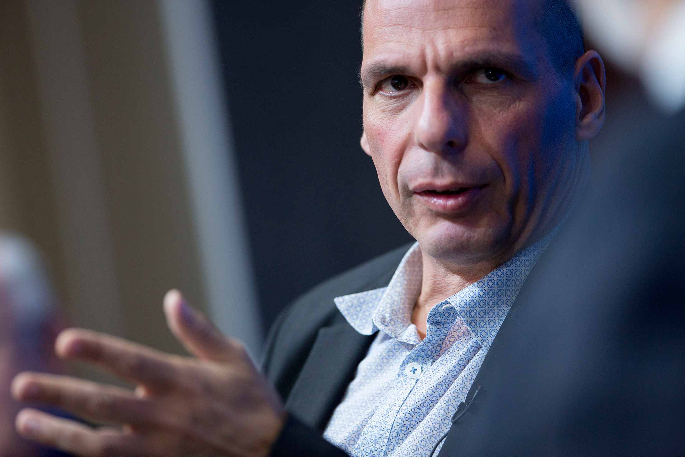 Yanis Varoufakis, Greece's finance minister, speaks during a panel discussion at the Brookings Institution on the sidelines of the International Monetary Fund (IMF) and World Bank Group Spring Meetings in Washington, D.C., on April16.
