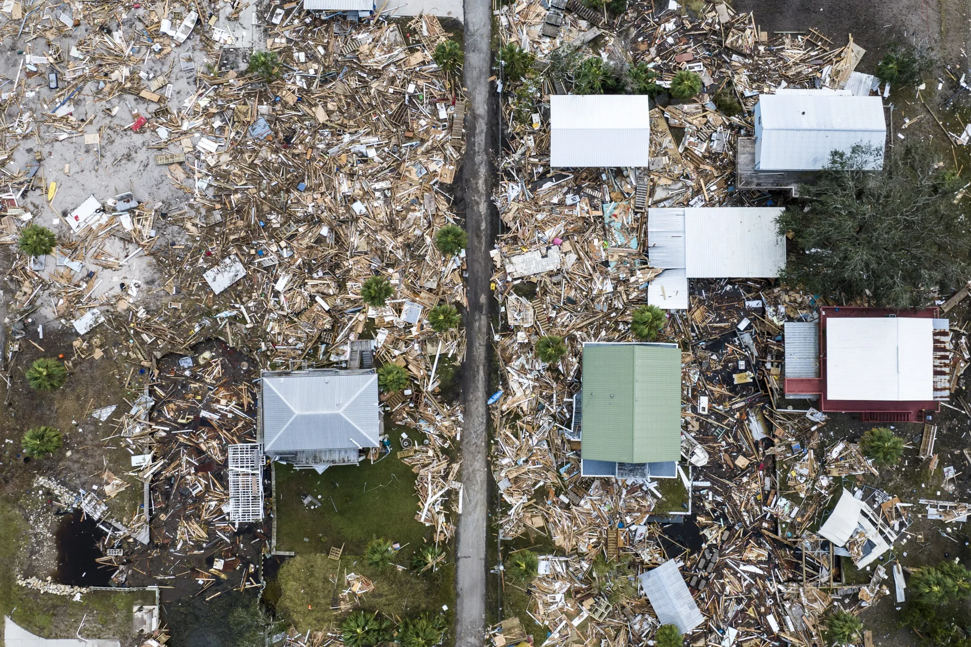 Damaged houses after Hurricane Helene made landfall in Horseshoe Beach, Florida in 2024.&nbsp;