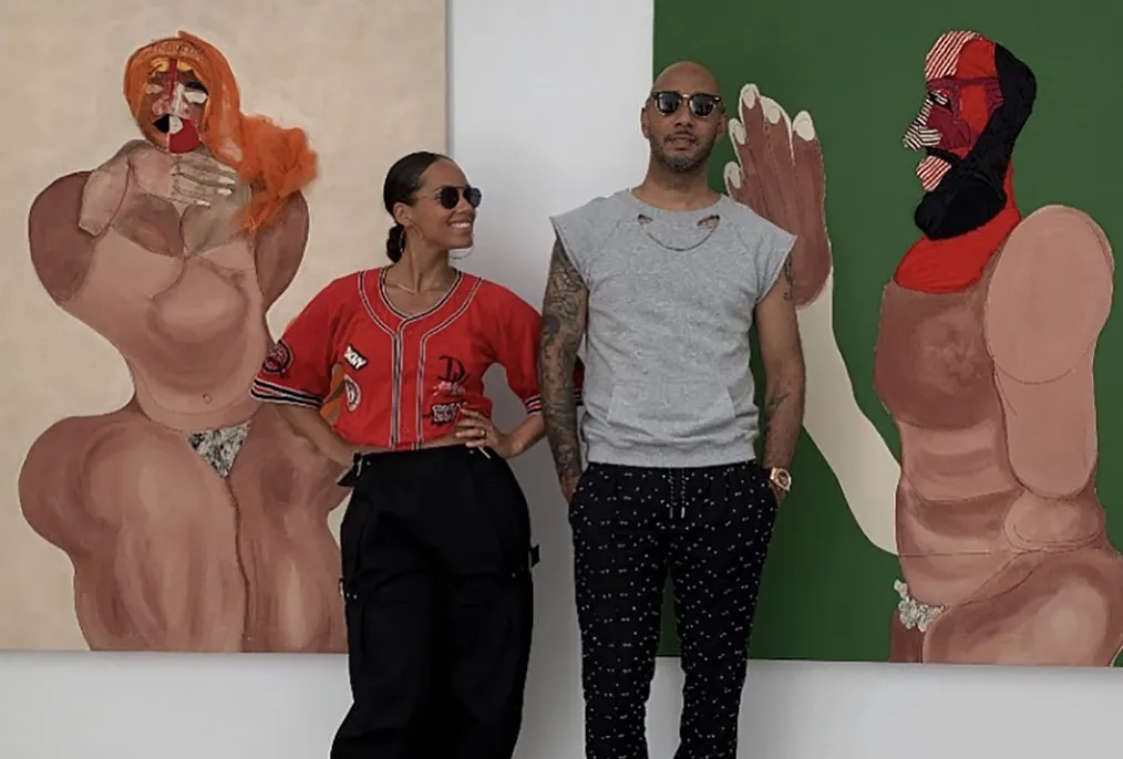Instagam photo of Keys and Dean in front of Tschabalala Self paintings at Thierry Goldberg gallery.